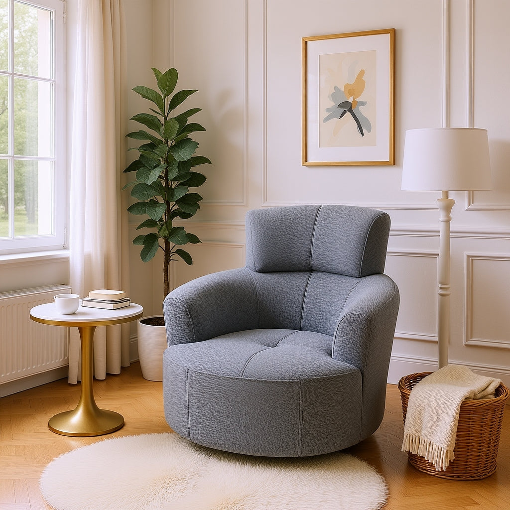 Cascade Boucle Swivel  Round Sofa Chair with Adjustable Headrest