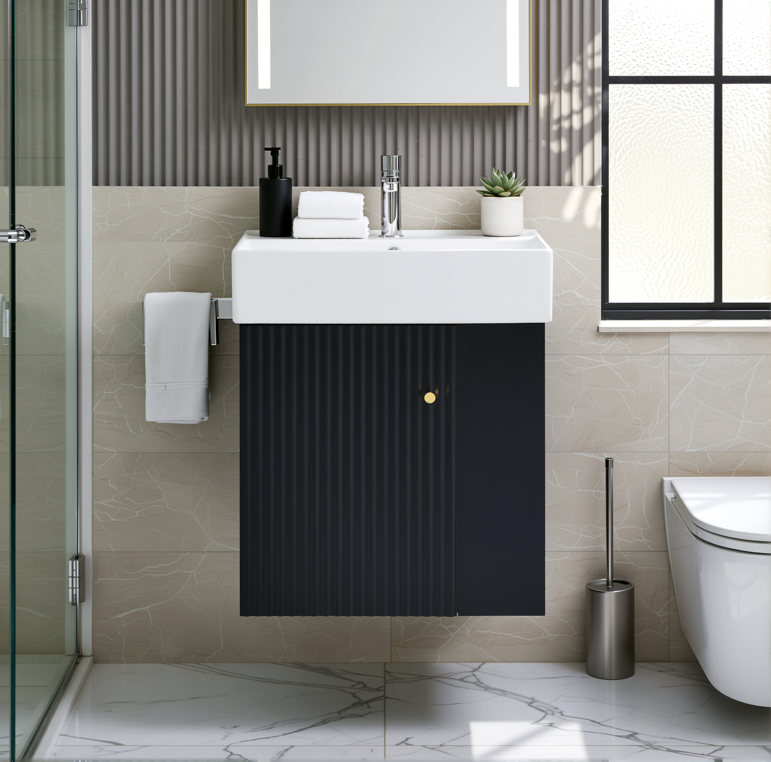 Ouray 22" Floating Bathroom Vanity with Ceramic Sink and Right-Side Open Shelves