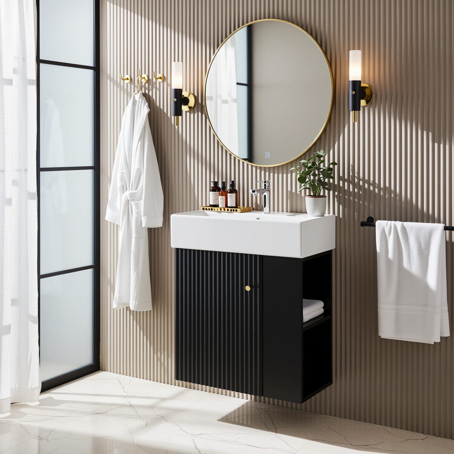 Ouray 22" Floating Bathroom Vanity with Ceramic Sink and Right-Side Open Shelves