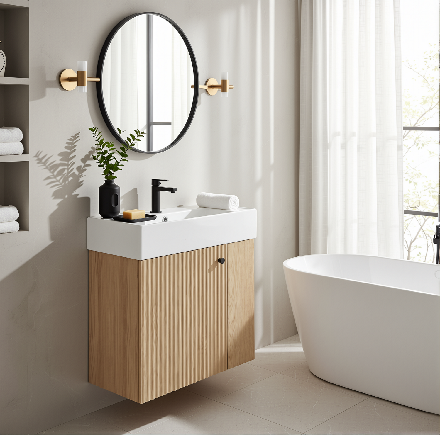 Ouray 22" Floating Bathroom Vanity with Ceramic Sink and Right-Side Open Shelves