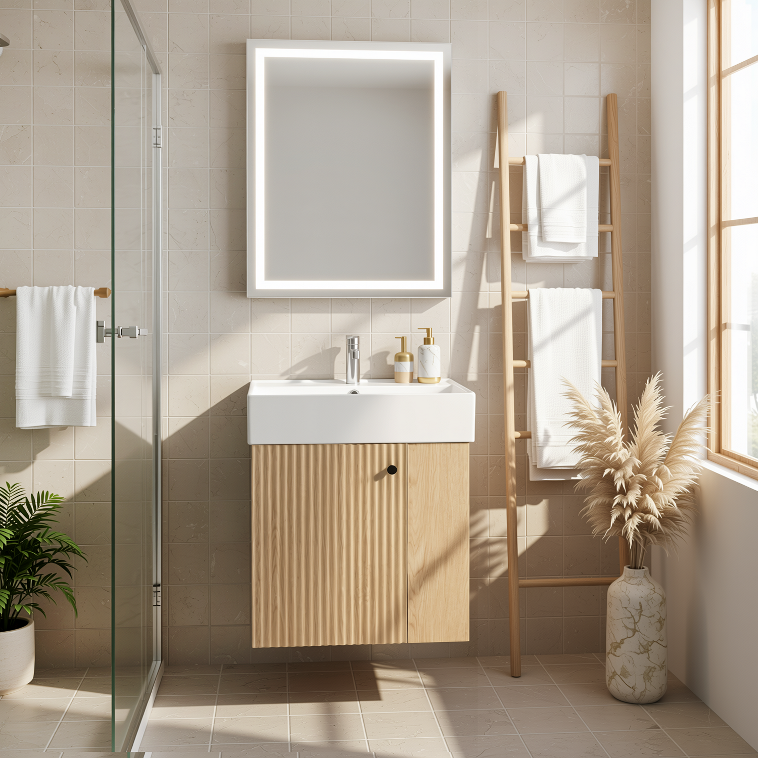 Ouray 22" Floating Bathroom Vanity with Ceramic Sink and Right-Side Open Shelves