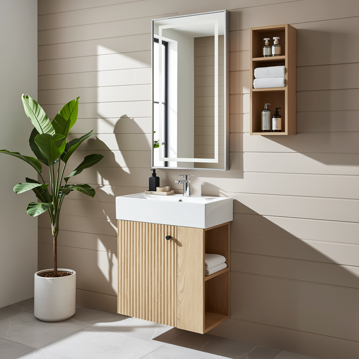 Ouray 22" Floating Bathroom Vanity with Ceramic Sink and Right-Side Open Shelves