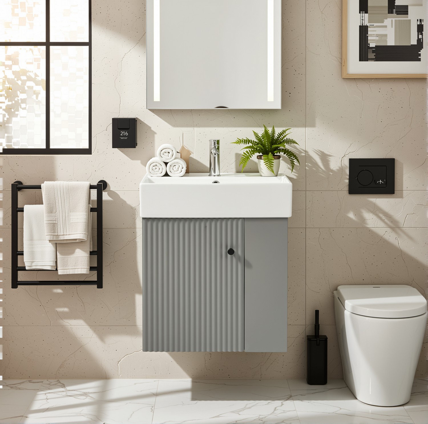 Ouray 22" Floating Bathroom Vanity with Ceramic Sink and Right-Side Open Shelves