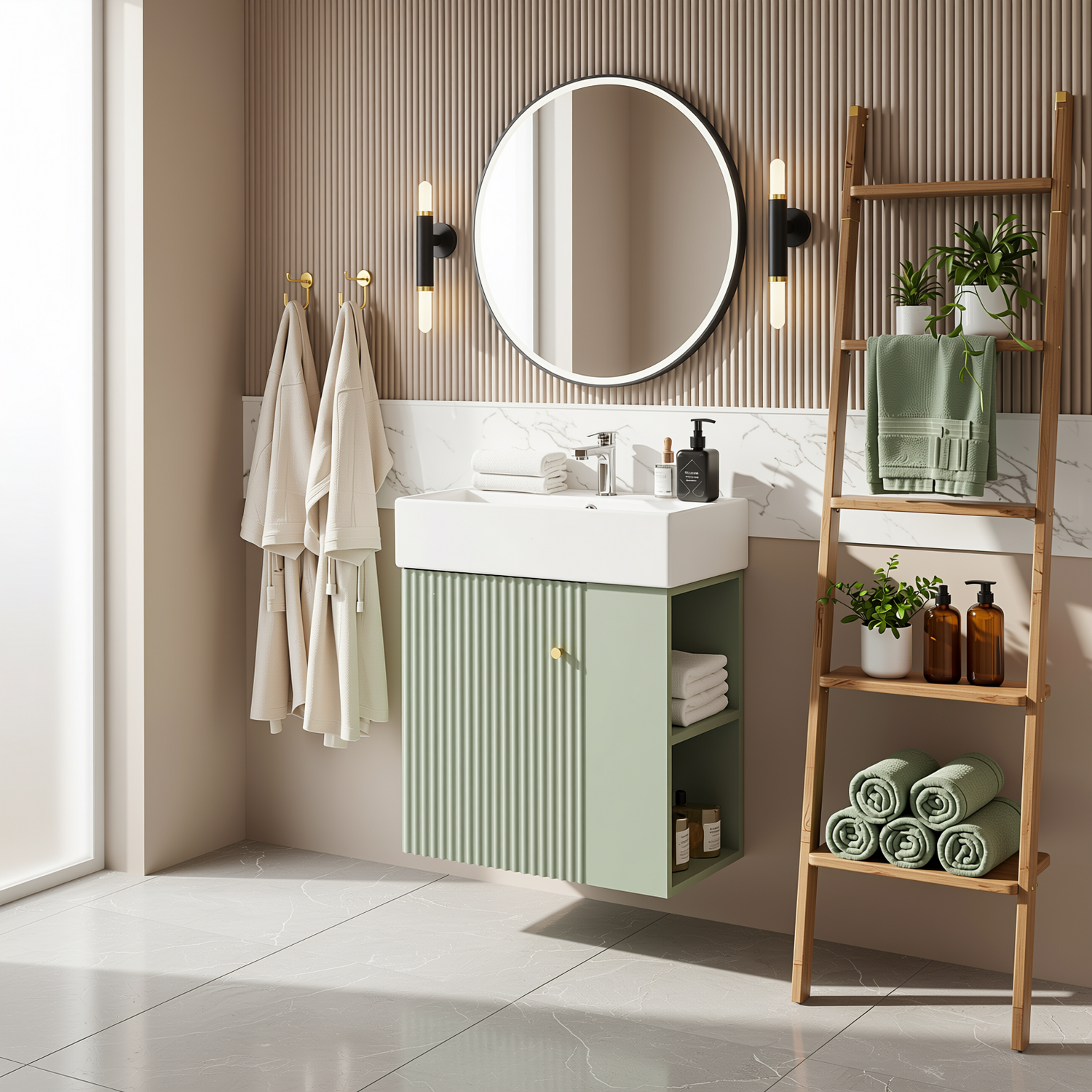 Ouray 22" Floating Bathroom Vanity with Ceramic Sink and Right-Side Open Shelves