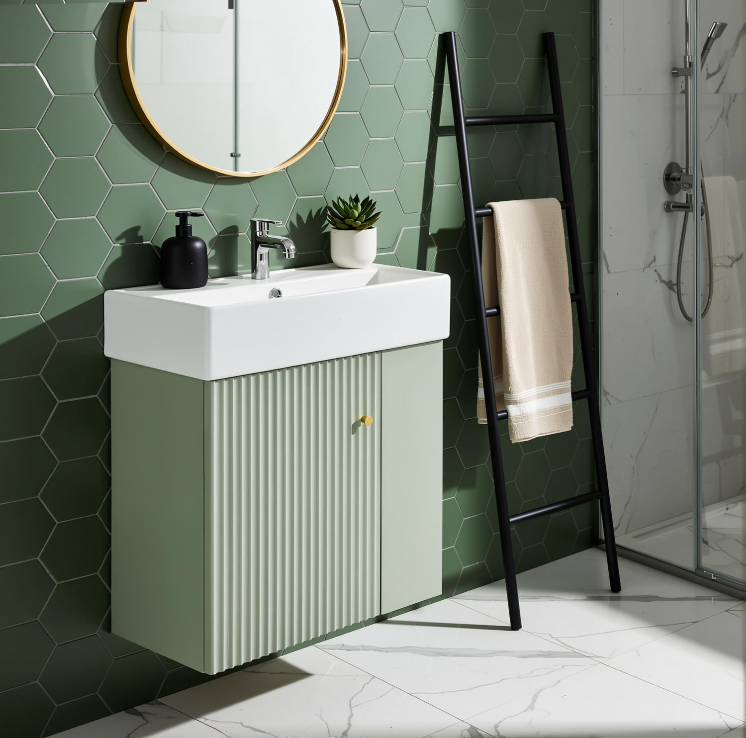 Ouray 22" Floating Bathroom Vanity with Ceramic Sink and Right-Side Open Shelves