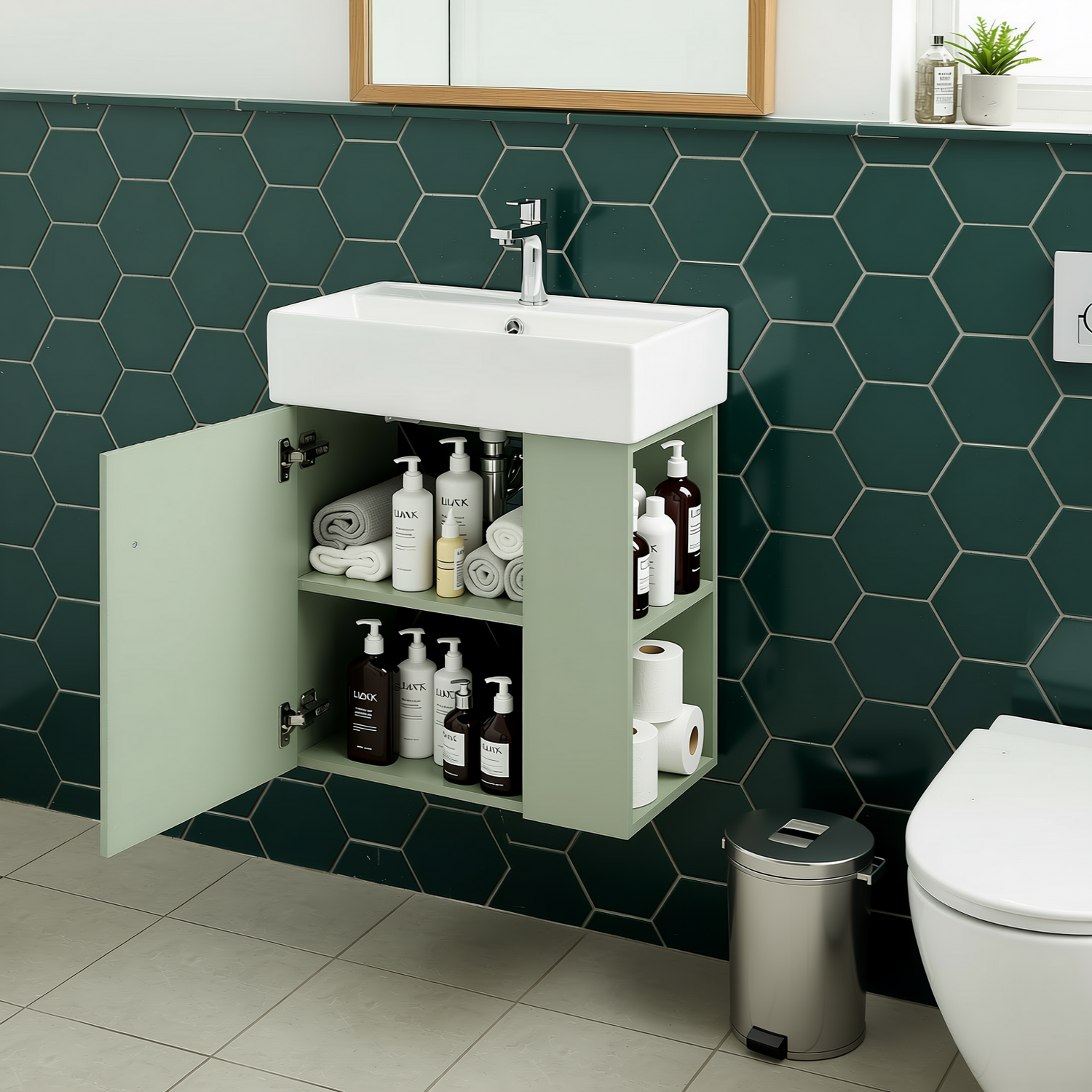 Ouray 22" Floating Bathroom Vanity with Ceramic Sink and Right-Side Open Shelves