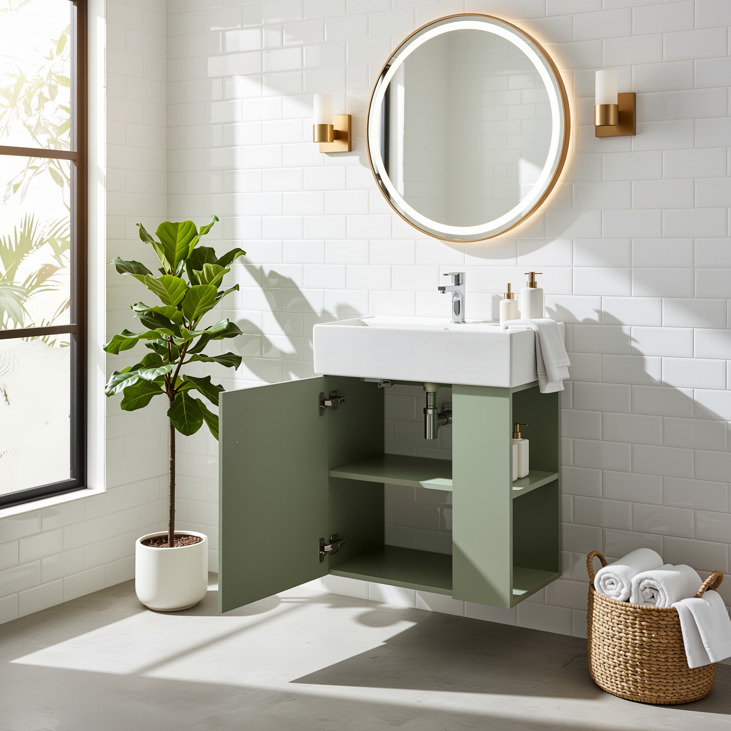 Ouray 22" Floating Bathroom Vanity with Ceramic Sink and Right-Side Open Shelves
