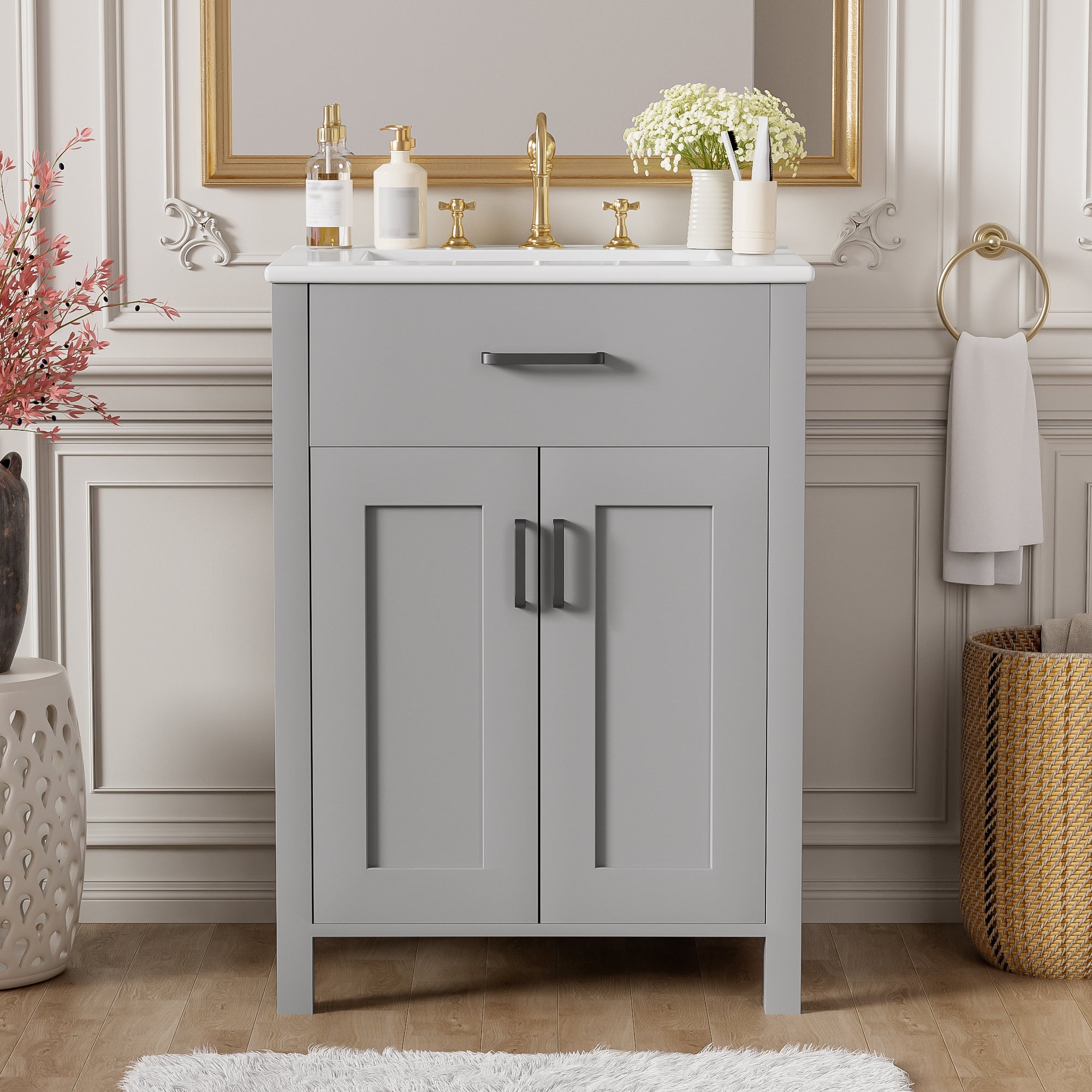 Kusatsu 24" Bathroom Vanity with Ceramic Sink and Cabinet Storage