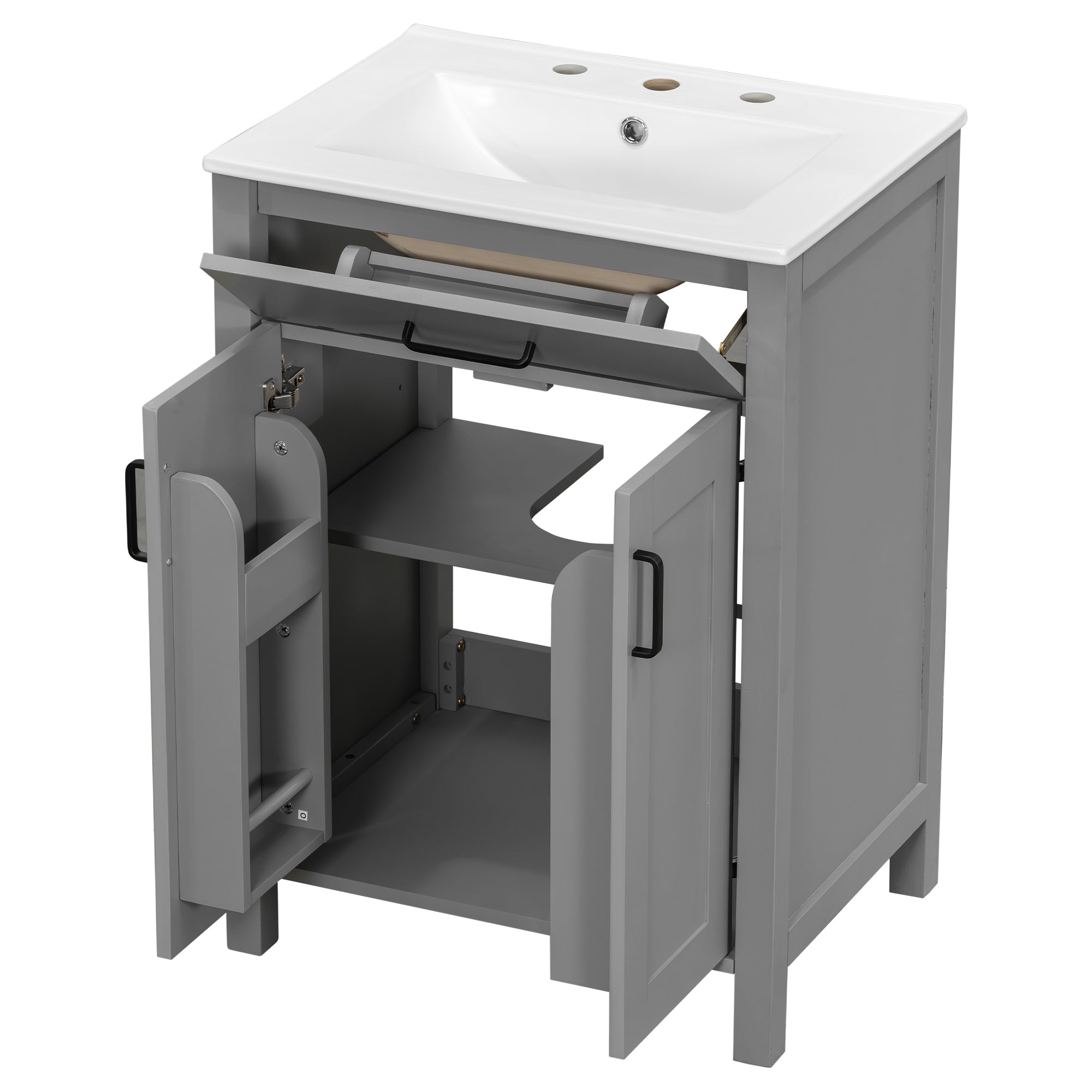 Kusatsu 24" Bathroom Vanity with Ceramic Sink and Cabinet Storage