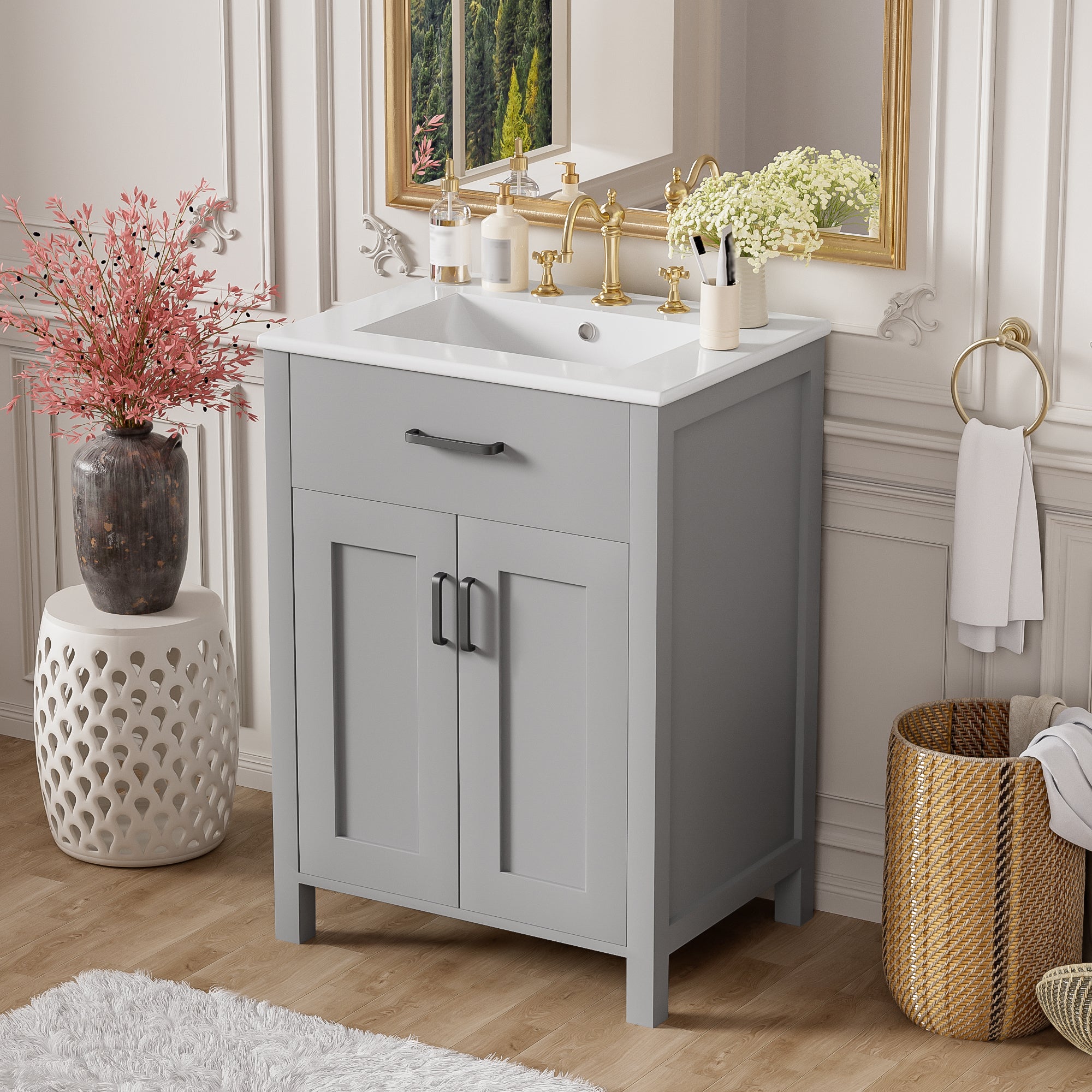 Kusatsu 24" Bathroom Vanity with Ceramic Sink and Cabinet Storage