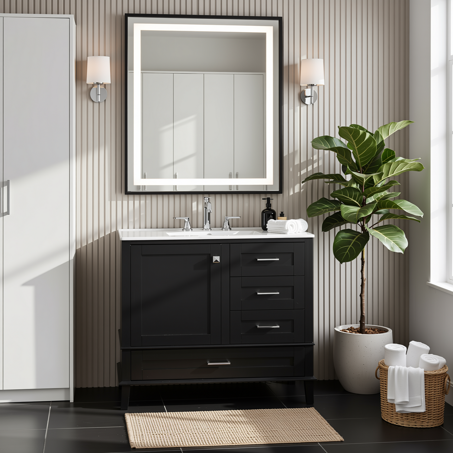 Solvang 36" Bathroom Vanity with Ceramic Sink and Storage Cabinet