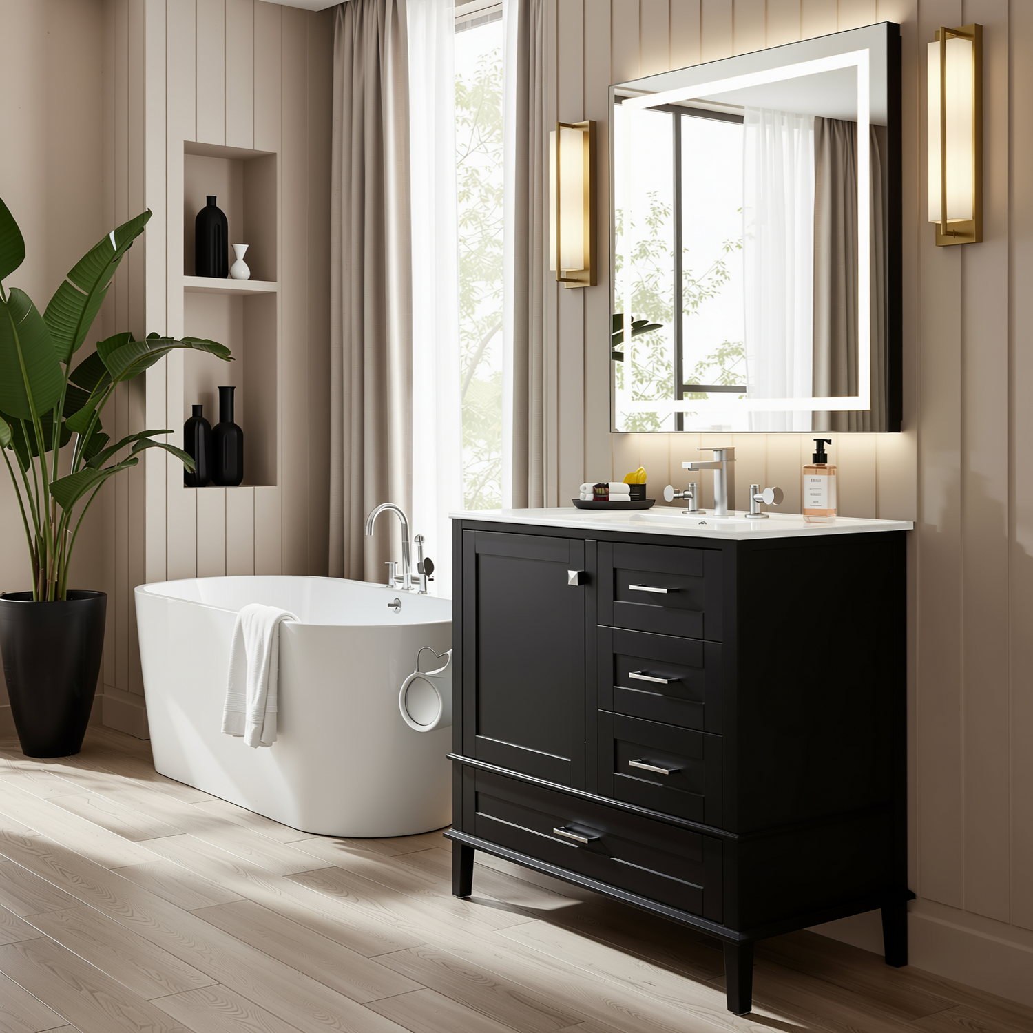 Solvang 36" Bathroom Vanity with Ceramic Sink and Storage Cabinet
