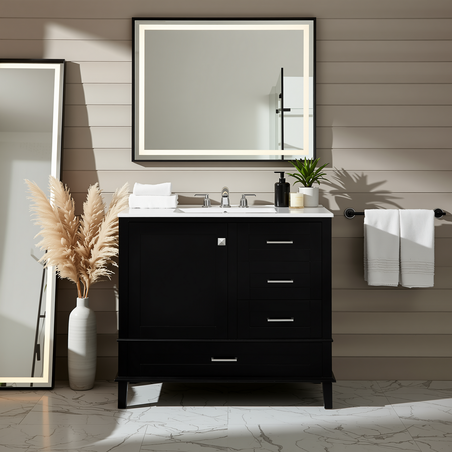 Solvang 36" Bathroom Vanity with Ceramic Sink and Storage Cabinet