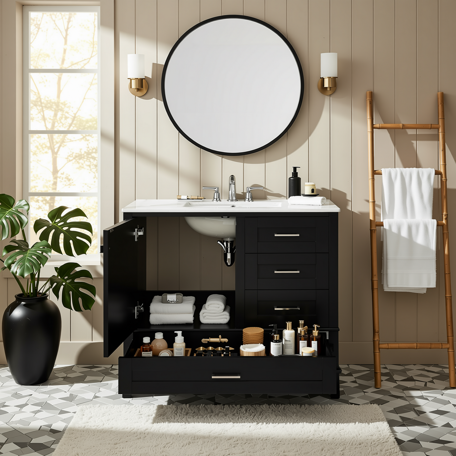 Solvang 36" Bathroom Vanity with Ceramic Sink and Storage Cabinet