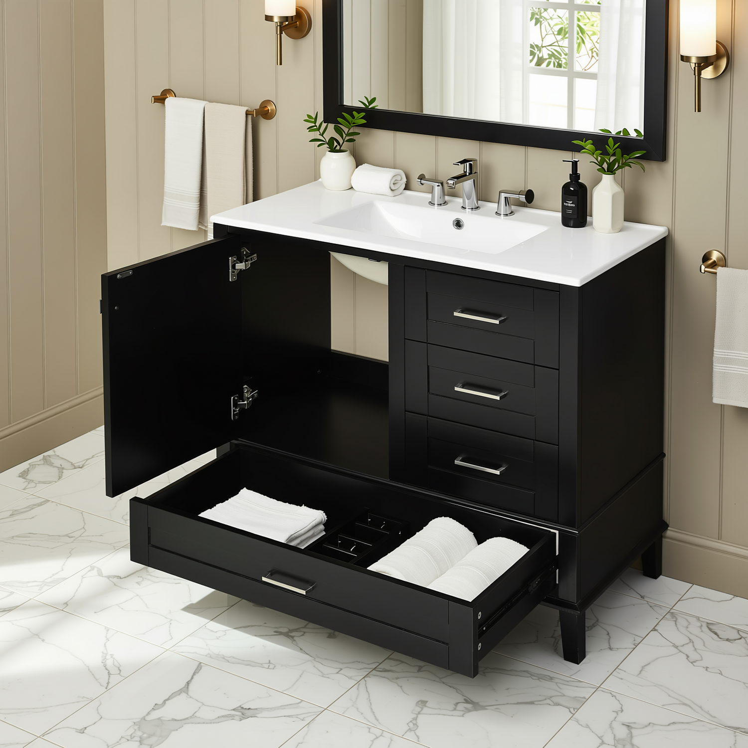 Solvang 36" Bathroom Vanity with Ceramic Sink and Storage Cabinet