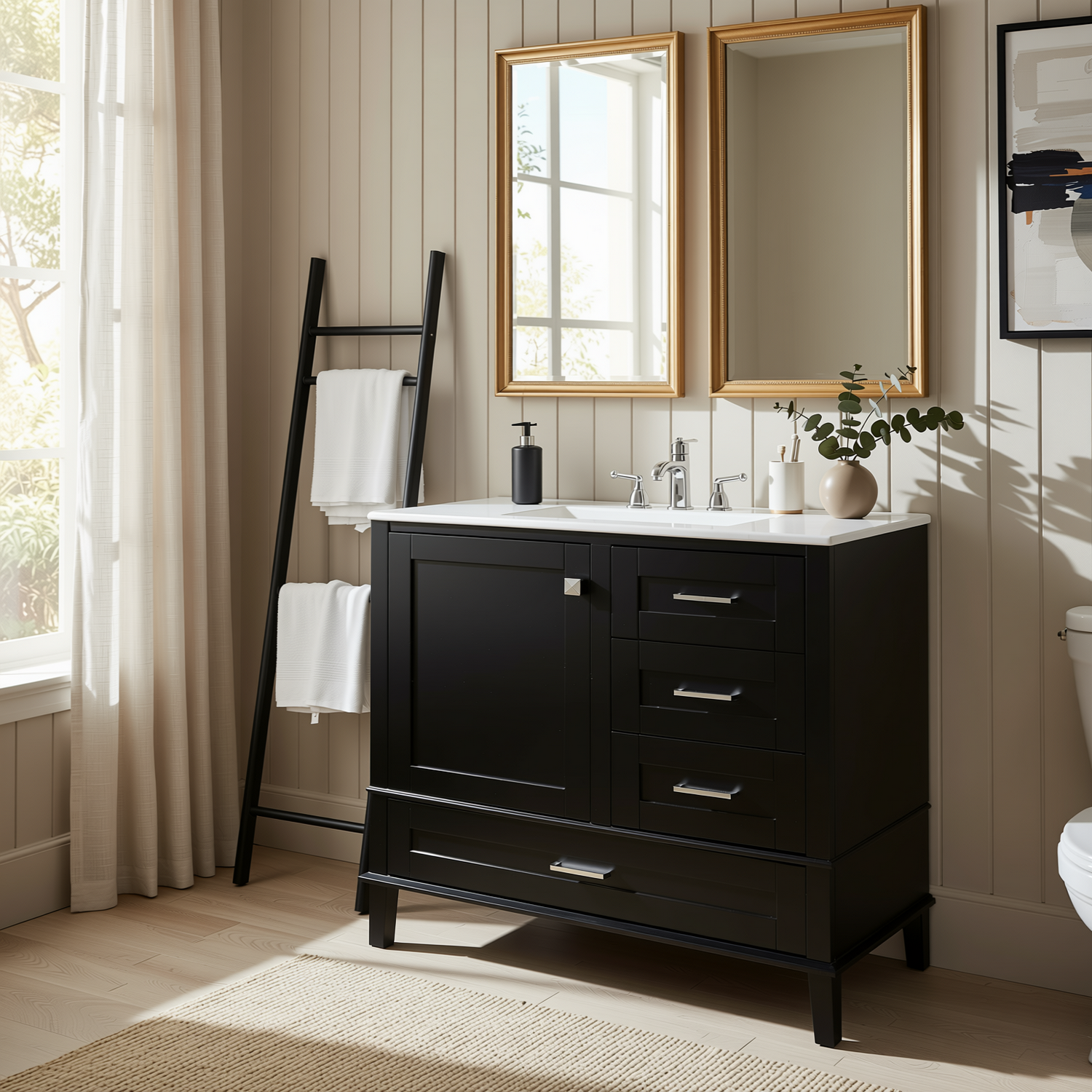 Solvang 36" Bathroom Vanity with Ceramic Sink and Storage Cabinet