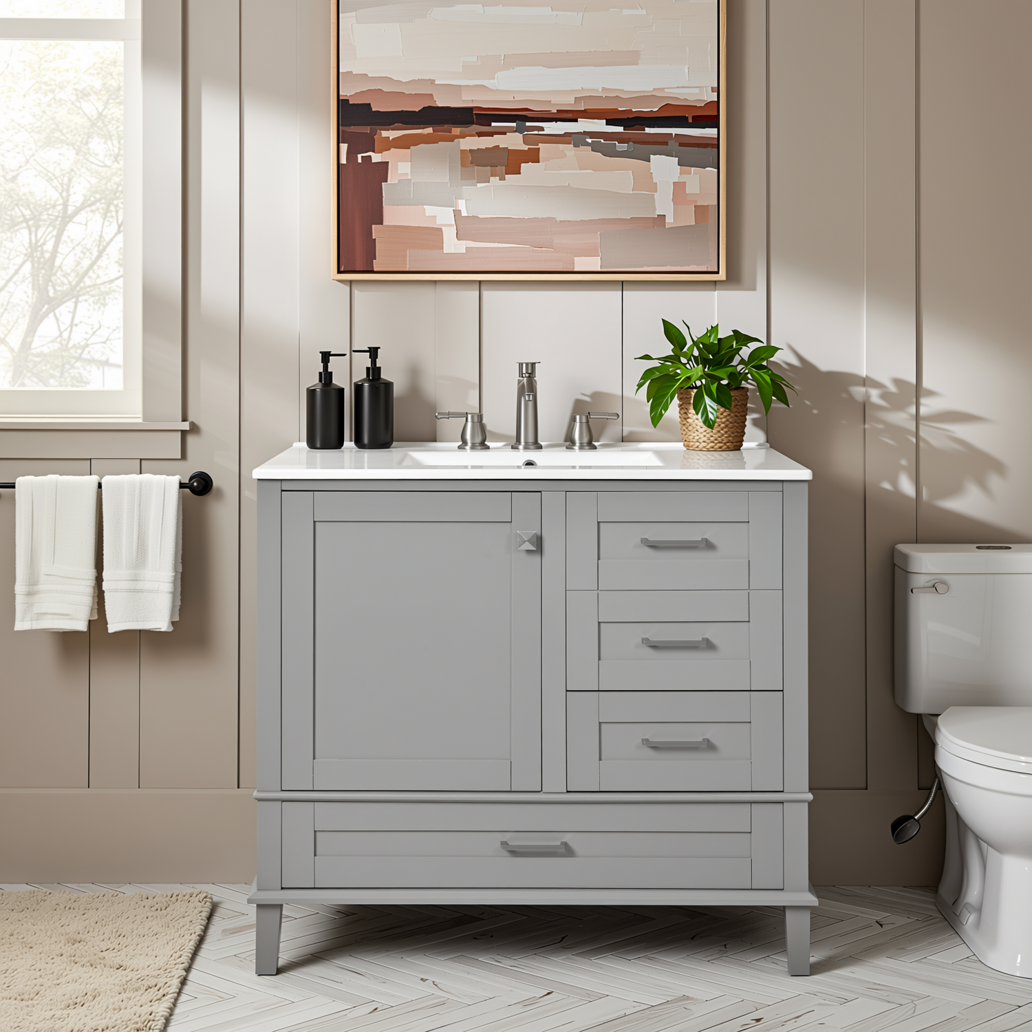Solvang 36" Bathroom Vanity with Ceramic Sink and Storage Cabinet