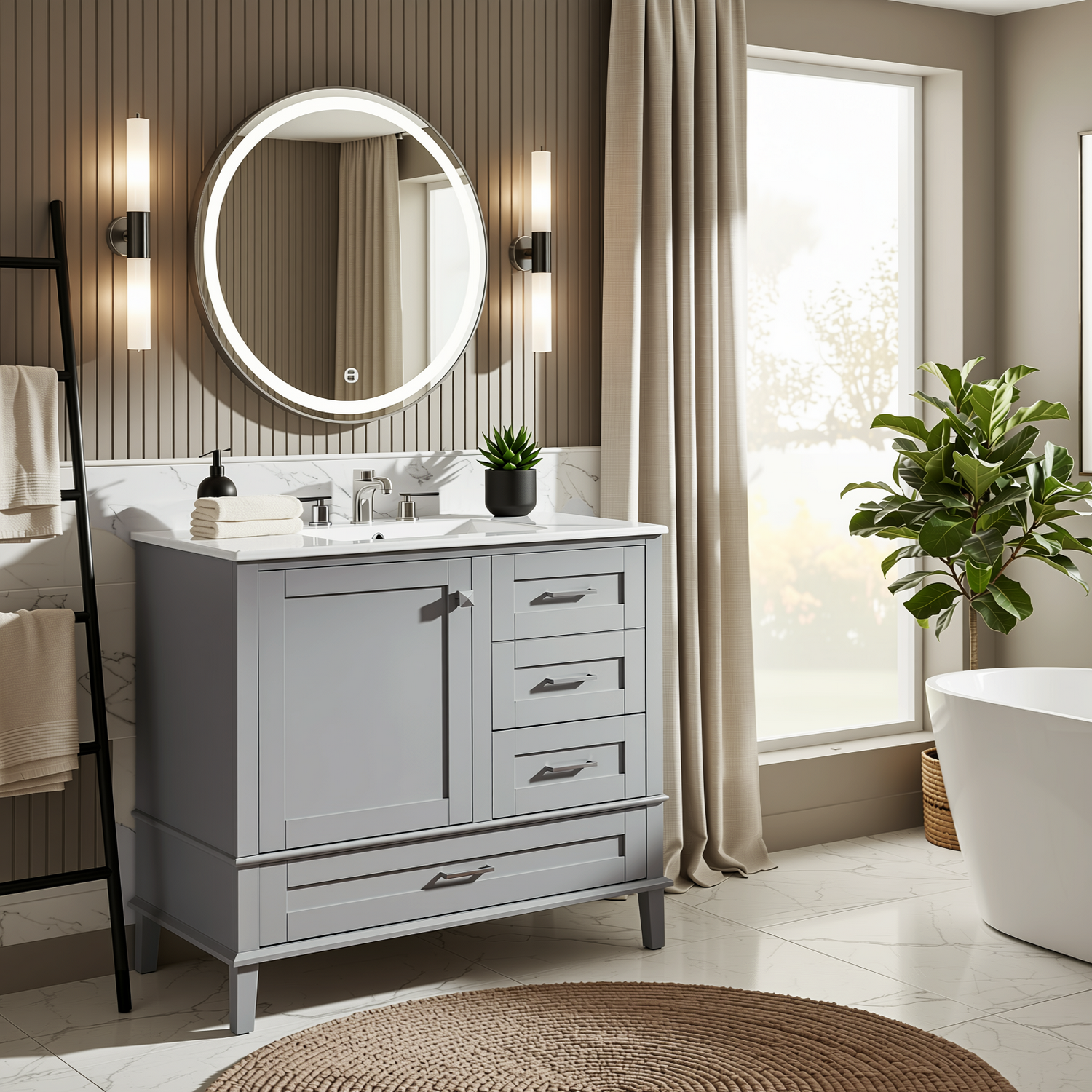 Solvang 36" Bathroom Vanity with Ceramic Sink and Storage Cabinet