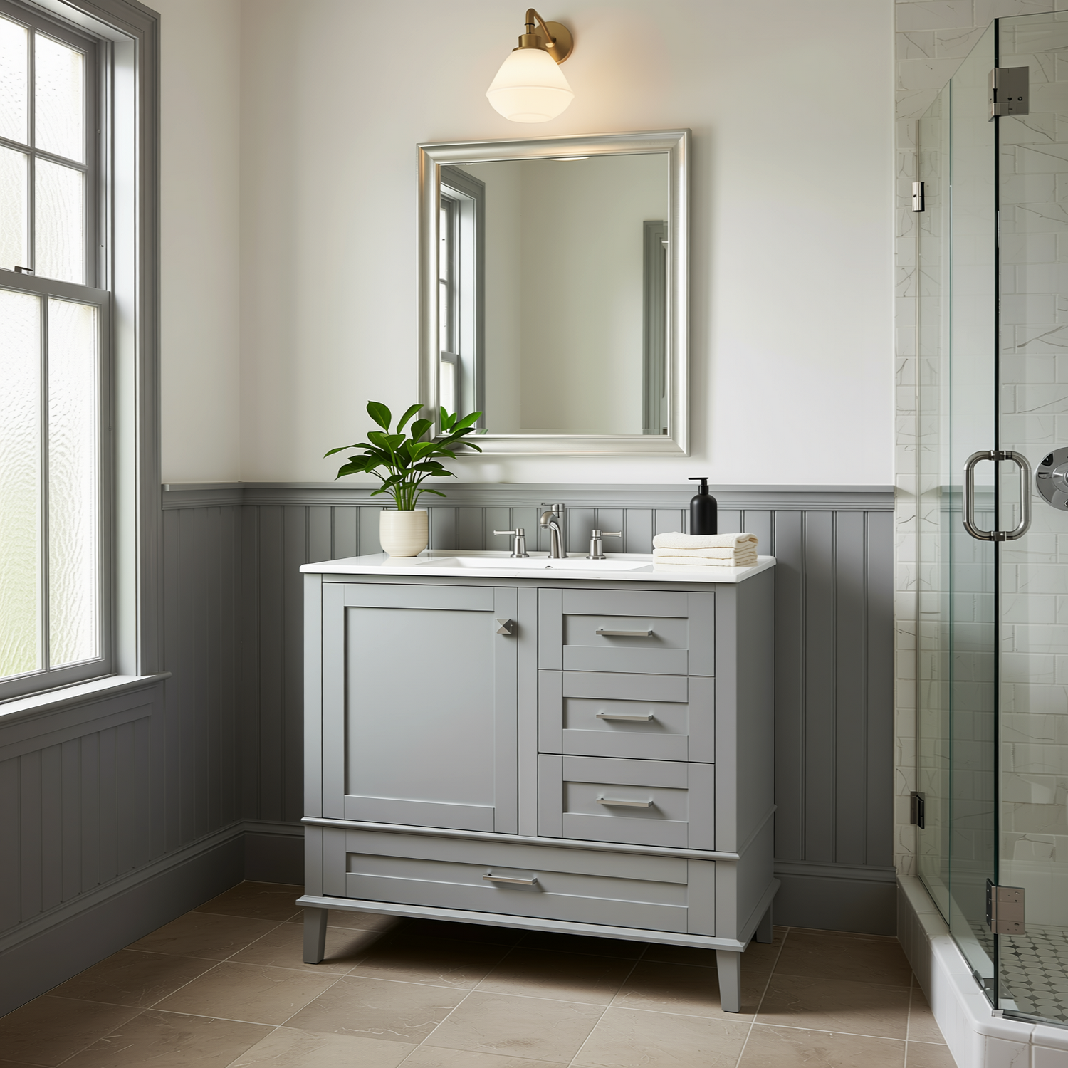 Solvang 36" Bathroom Vanity with Ceramic Sink and Storage Cabinet