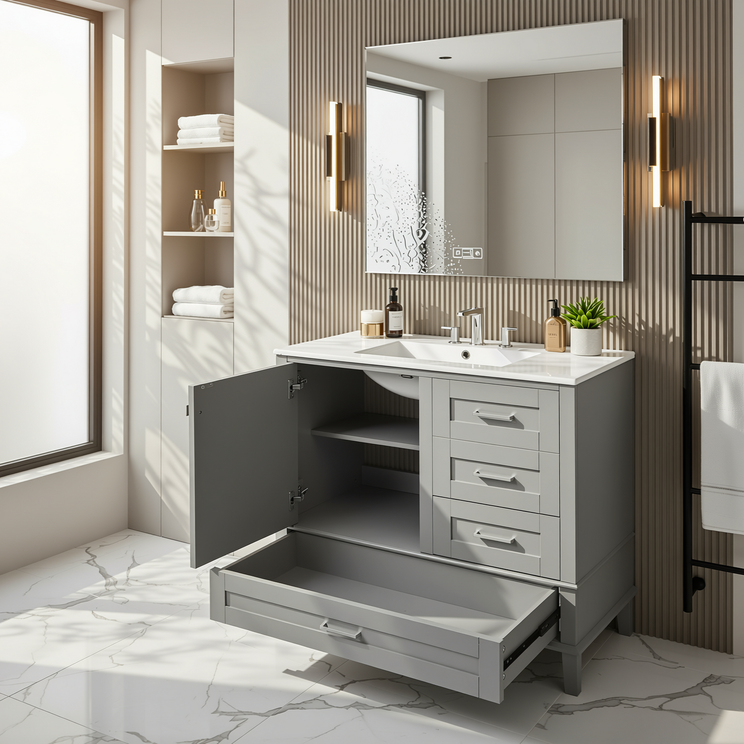 Solvang 36" Bathroom Vanity with Ceramic Sink and Storage Cabinet