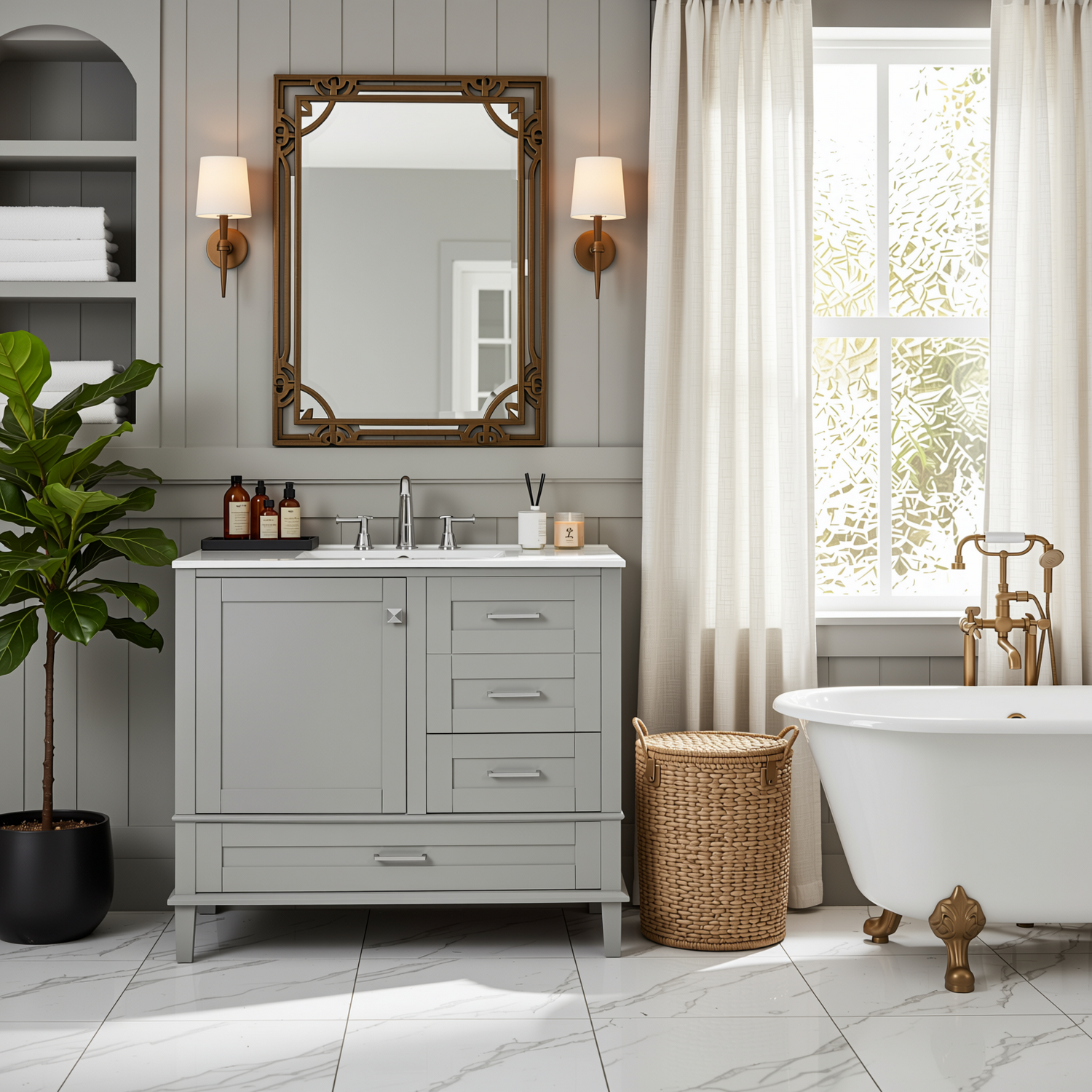 Solvang 36" Bathroom Vanity with Ceramic Sink and Storage Cabinet