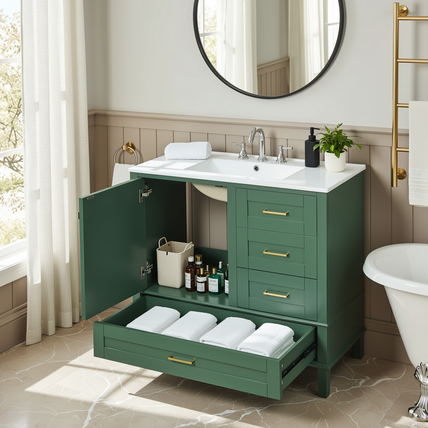 Solvang 36" Bathroom Vanity with Ceramic Sink and Storage Cabinet