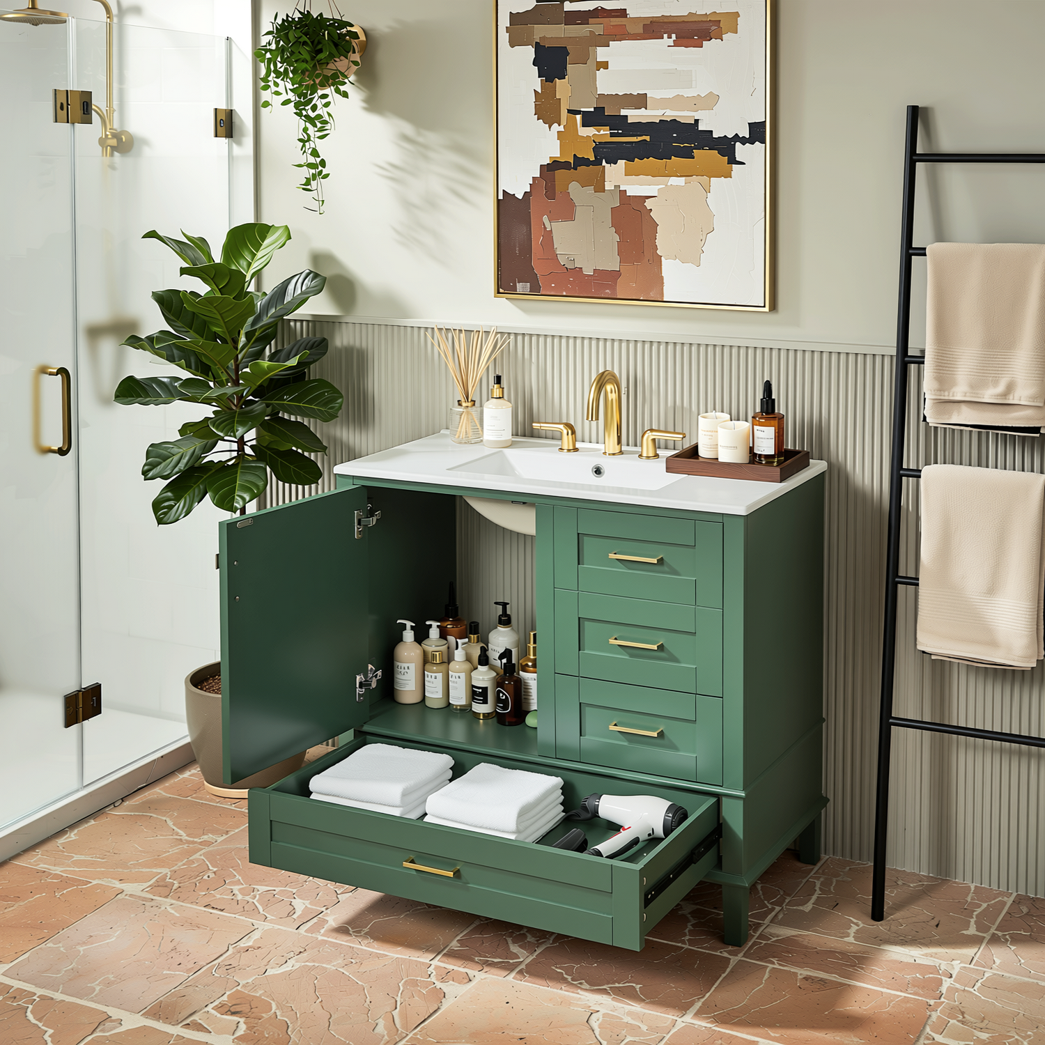 Solvang 36" Bathroom Vanity with Ceramic Sink and Storage Cabinet