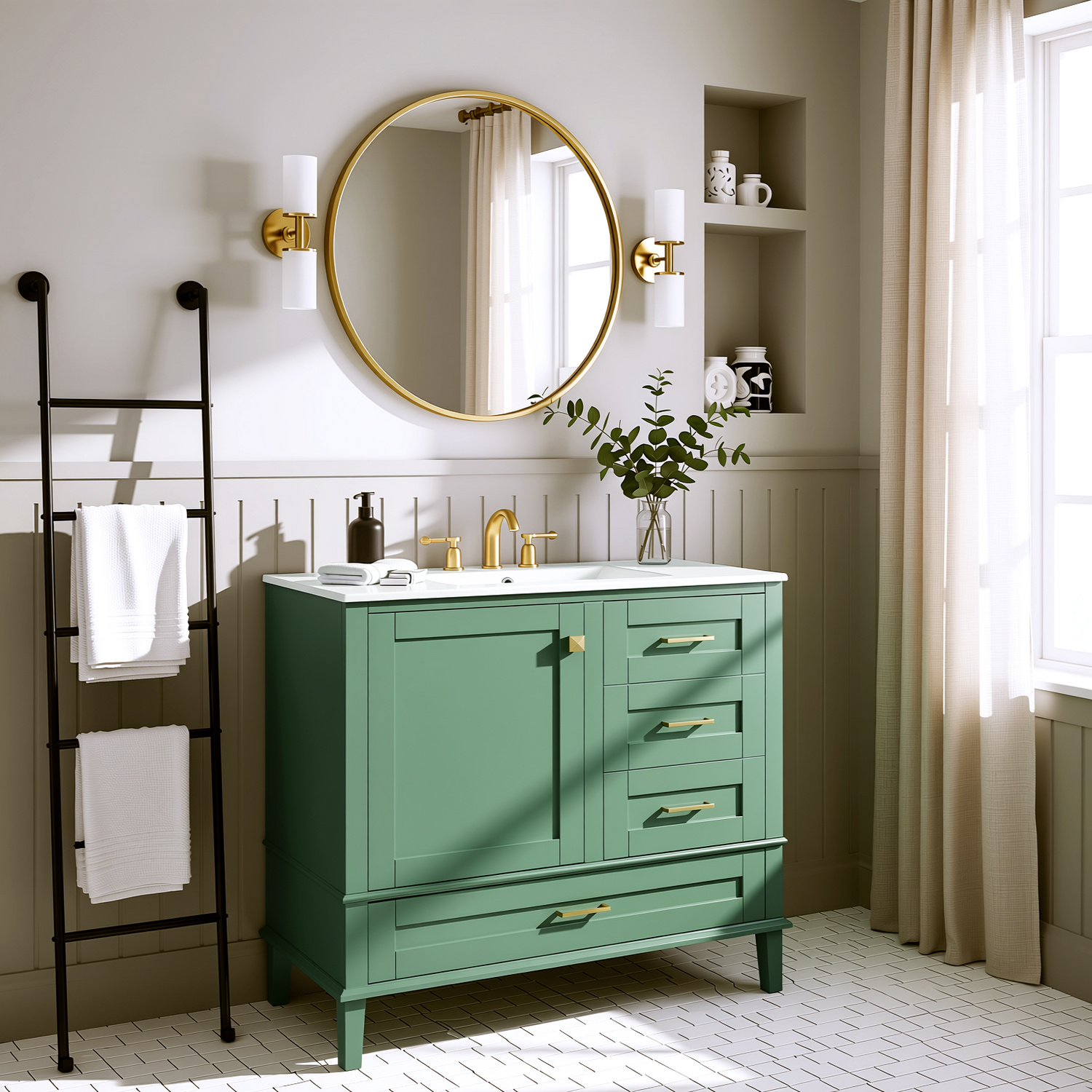 Solvang 36" Bathroom Vanity with Ceramic Sink and Storage Cabinet