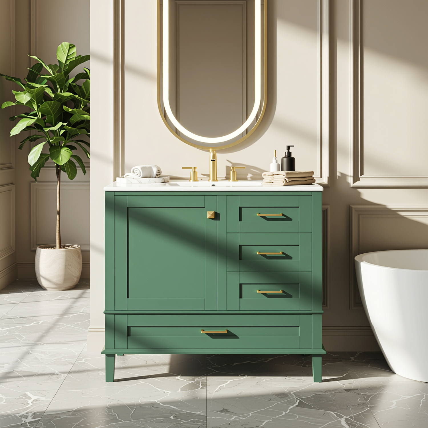 Solvang 36" Bathroom Vanity with Ceramic Sink and Storage Cabinet