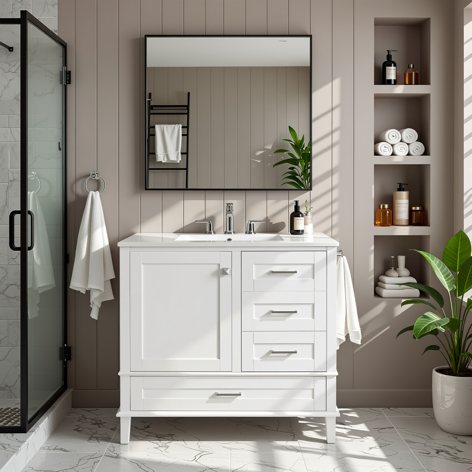 Solvang 36" Bathroom Vanity with Ceramic Sink and Storage Cabinet