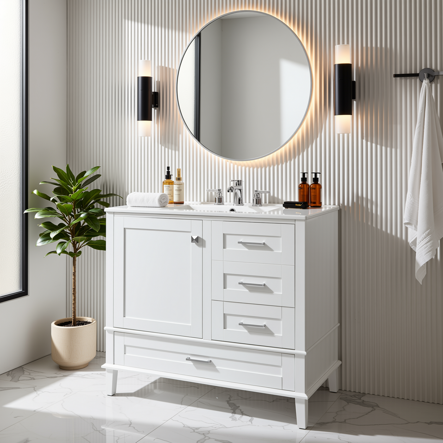 Solvang 36" Bathroom Vanity with Ceramic Sink and Storage Cabinet
