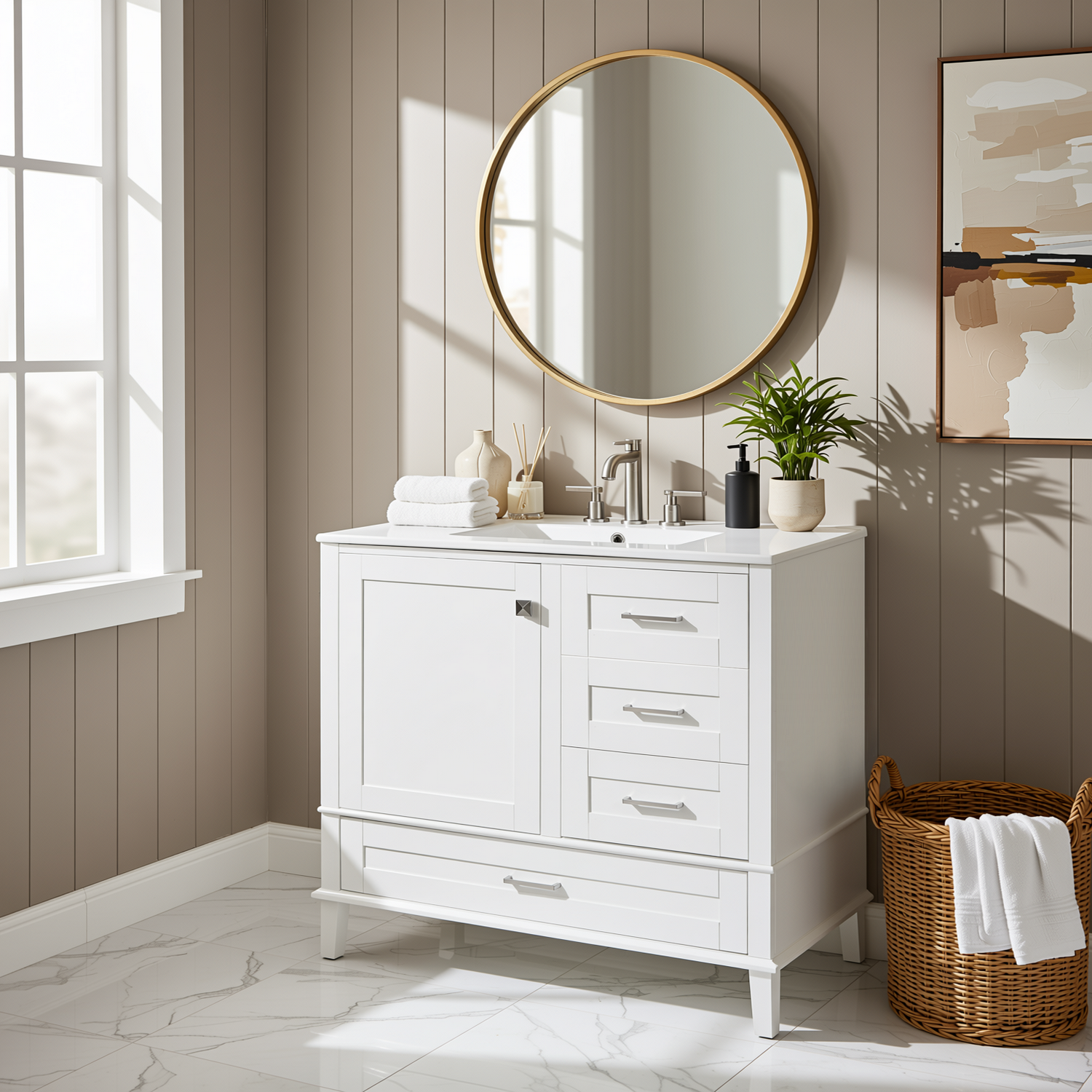 Solvang 36" Bathroom Vanity with Ceramic Sink and Storage Cabinet
