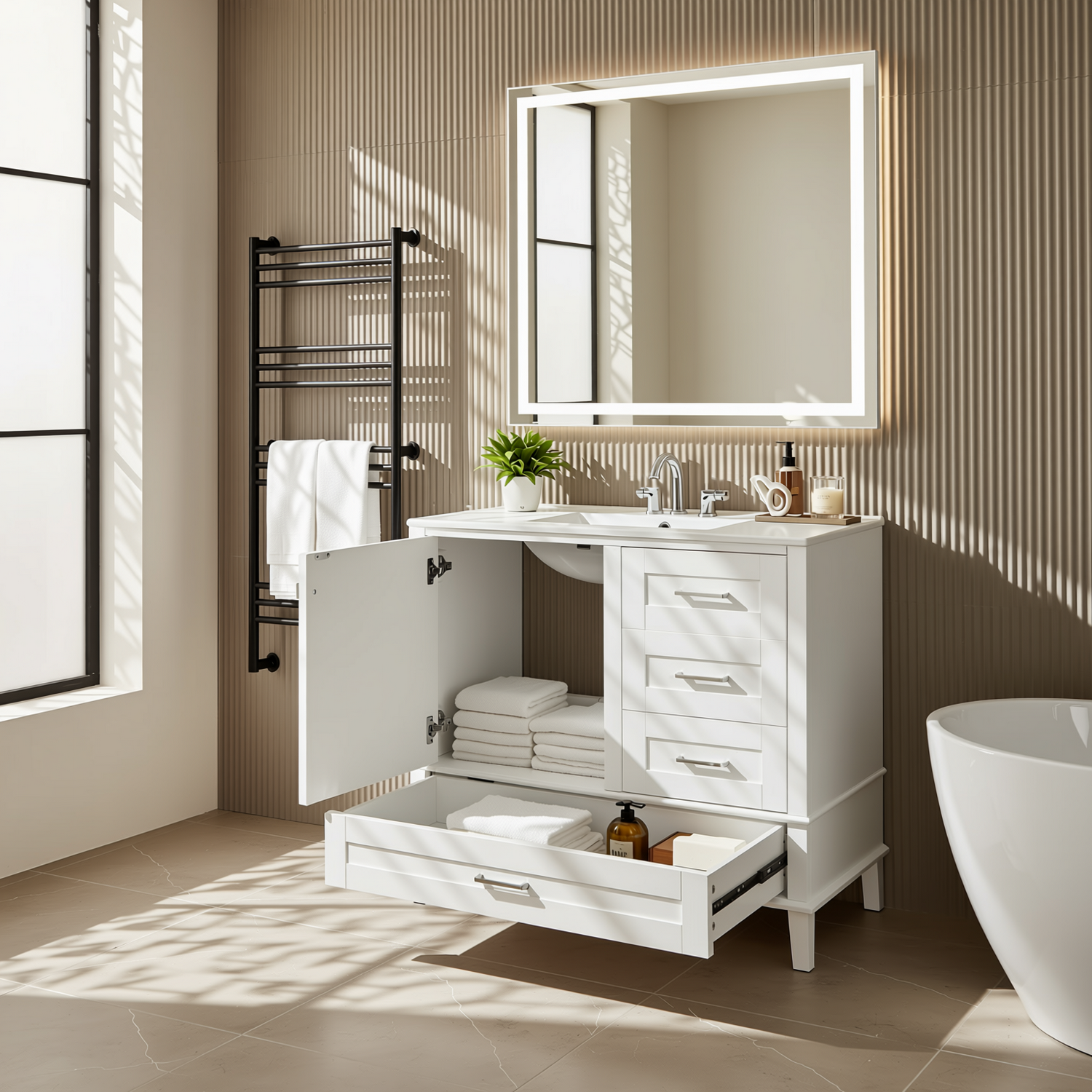 Solvang 36" Bathroom Vanity with Ceramic Sink and Storage Cabinet