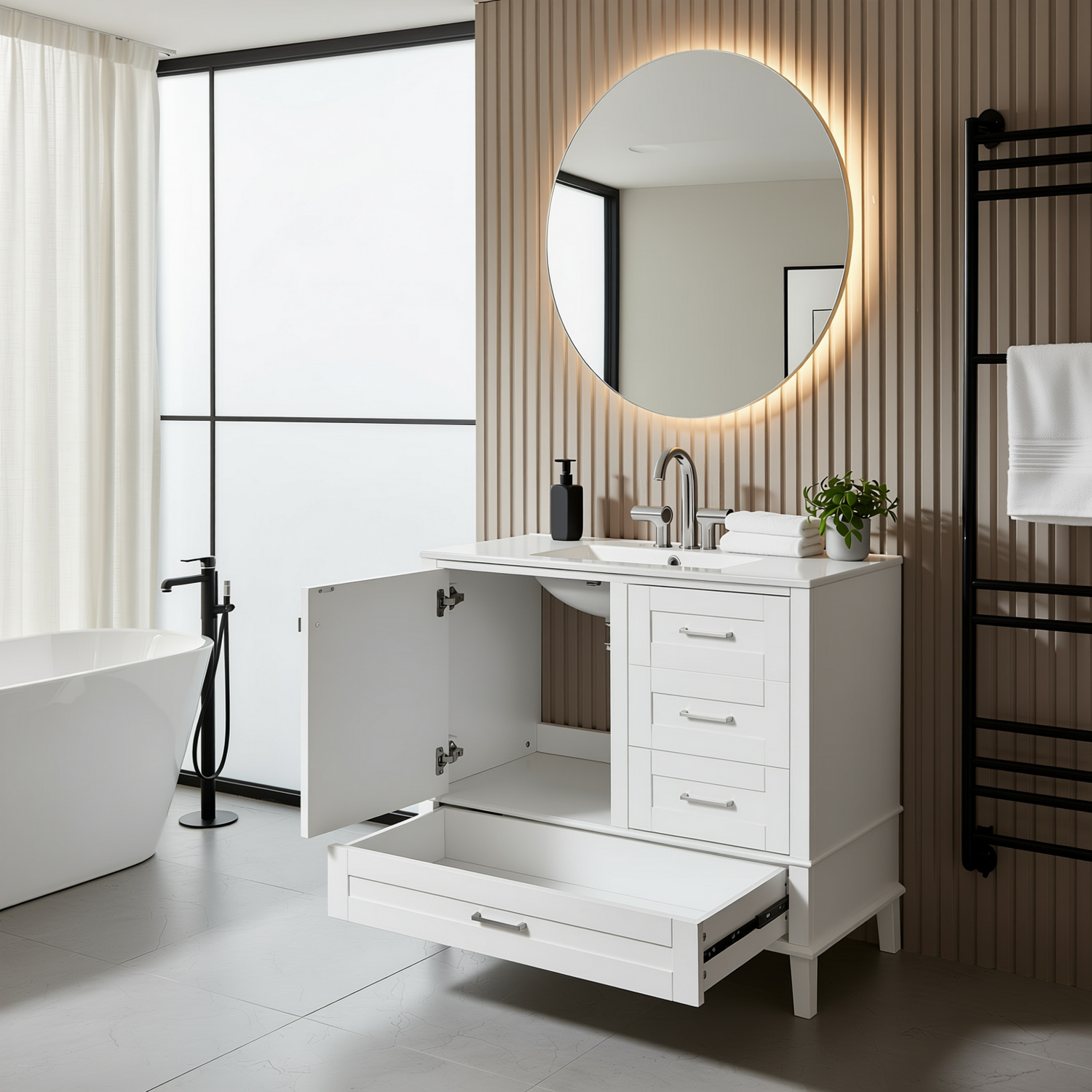 Solvang 36" Bathroom Vanity with Ceramic Sink and Storage Cabinet