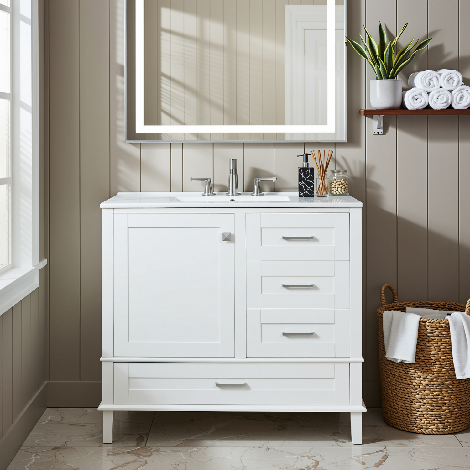 Solvang 36" Bathroom Vanity with Ceramic Sink and Storage Cabinet