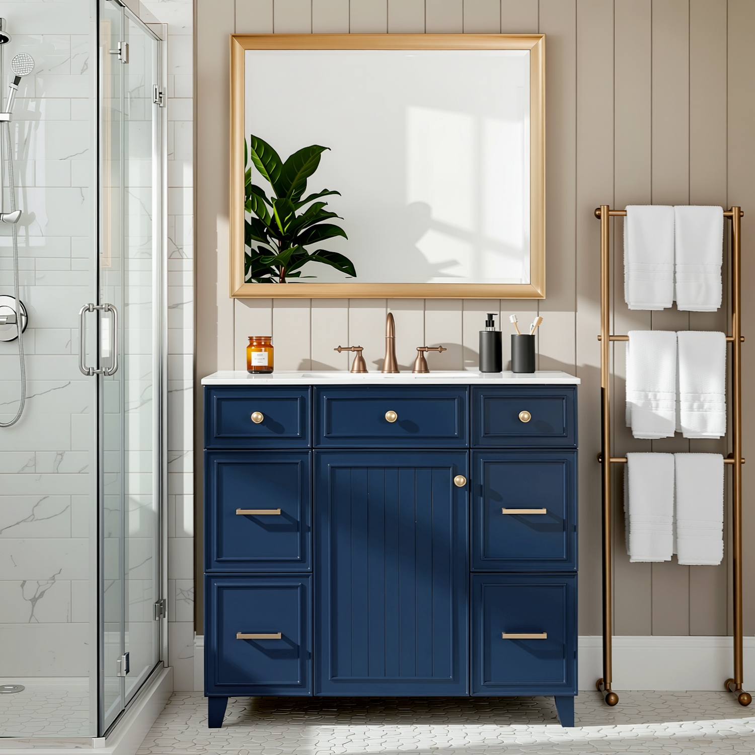 Pagosa 36" Bathroom Vanity with Sink, 3 Drawers and Pull-Out Storage