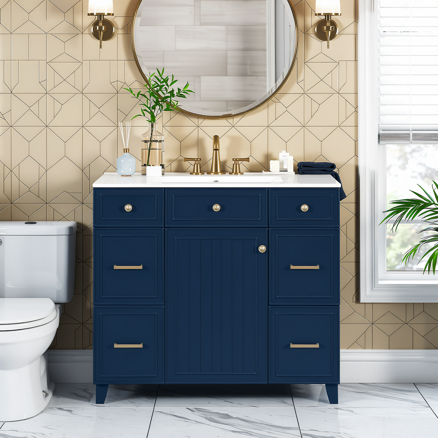 Pagosa 36" Bathroom Vanity with Sink, 3 Drawers and Pull-Out Storage