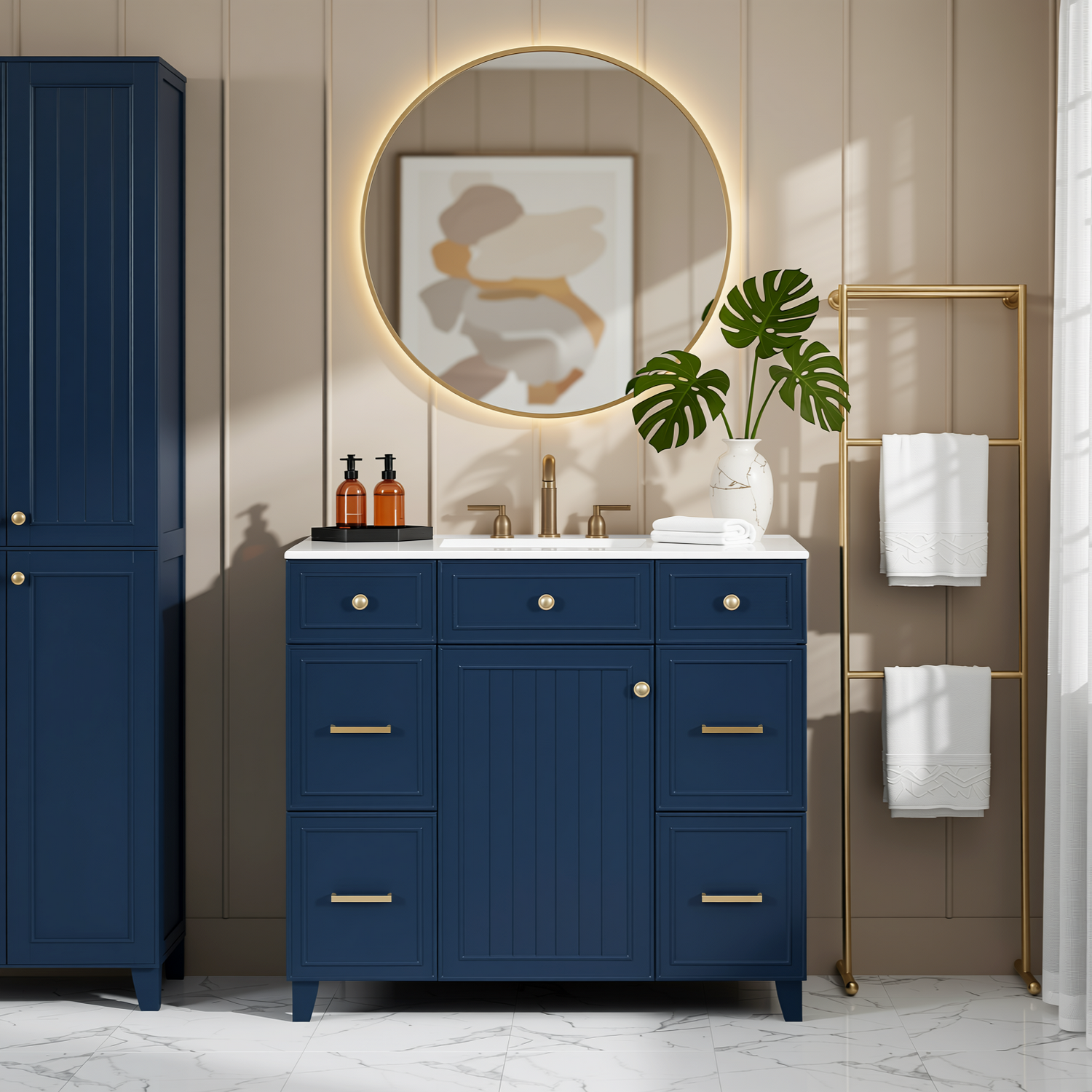 Pagosa 36" Bathroom Vanity with Sink, 3 Drawers and Pull-Out Storage