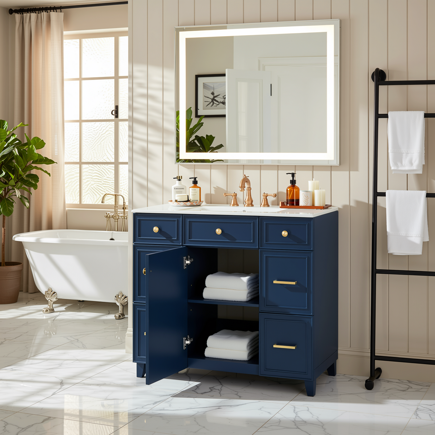 Pagosa 36" Bathroom Vanity with Sink, 3 Drawers and Pull-Out Storage