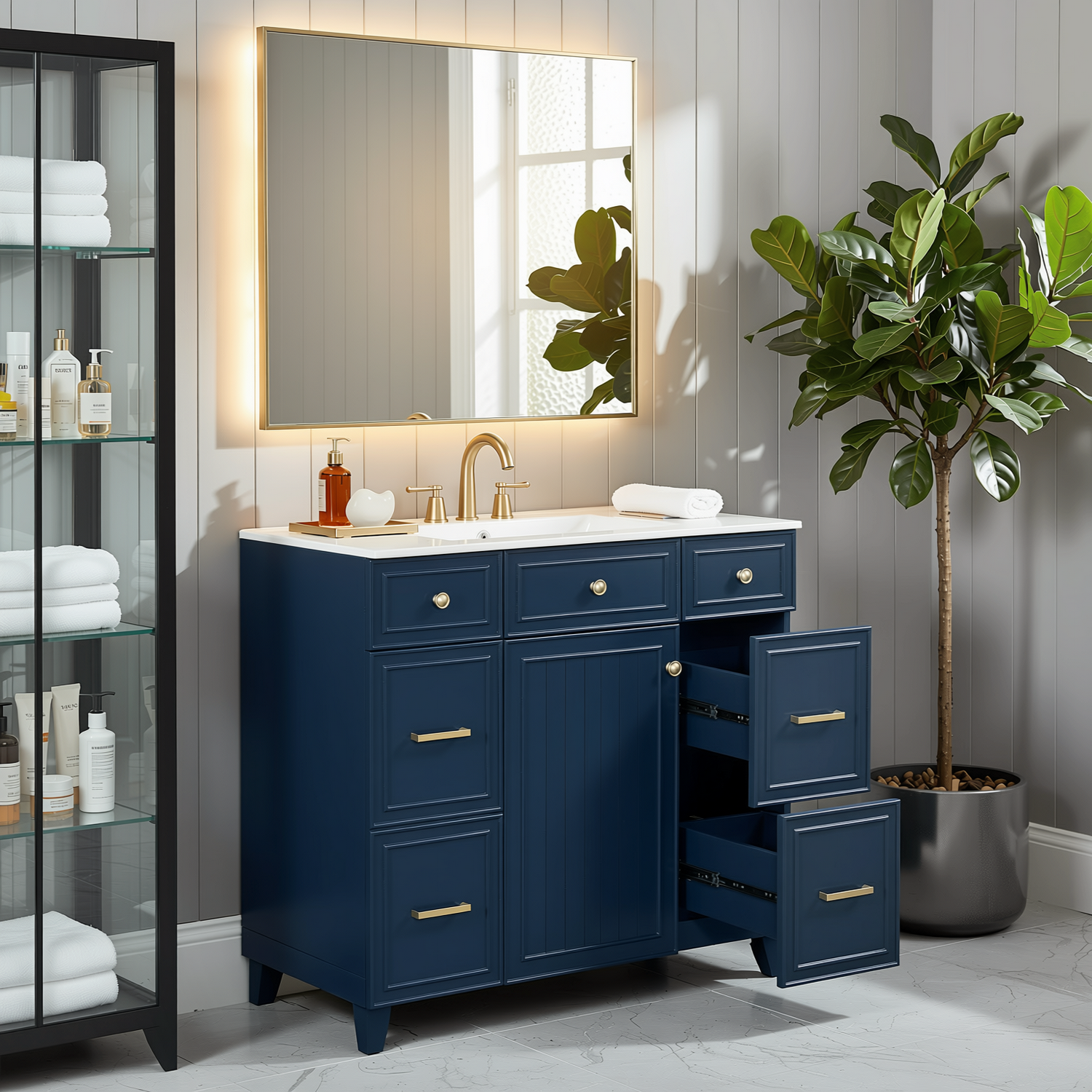 Pagosa 36" Bathroom Vanity with Sink, 3 Drawers and Pull-Out Storage