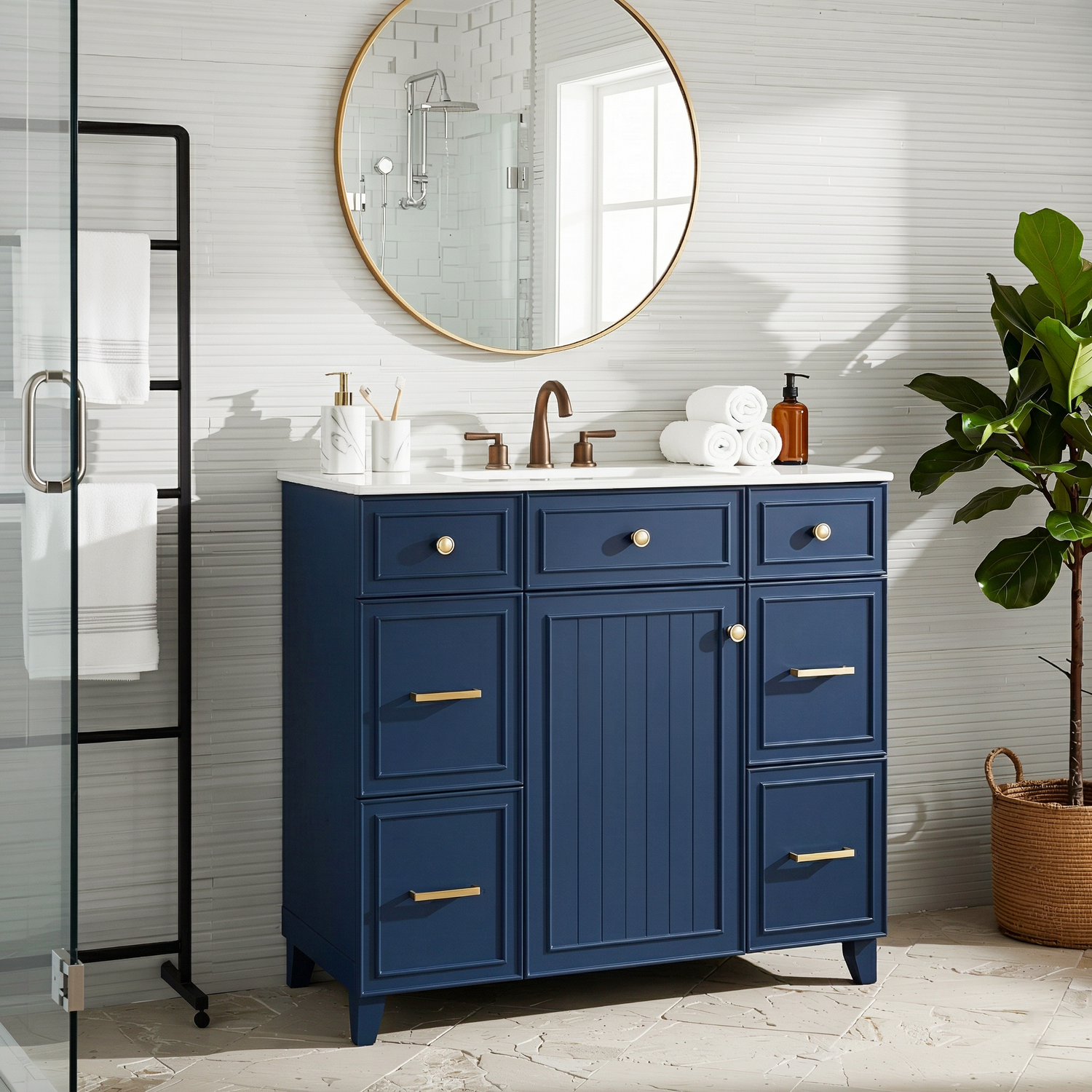 Pagosa 36" Bathroom Vanity with Sink, 3 Drawers and Pull-Out Storage