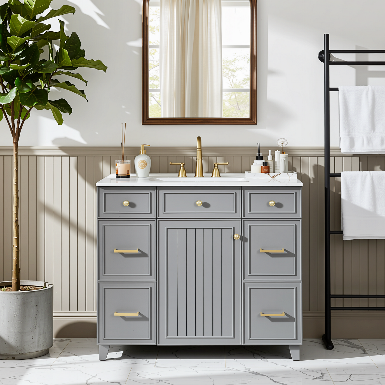 Pagosa 36" Bathroom Vanity with Sink, 3 Drawers and Pull-Out Storage