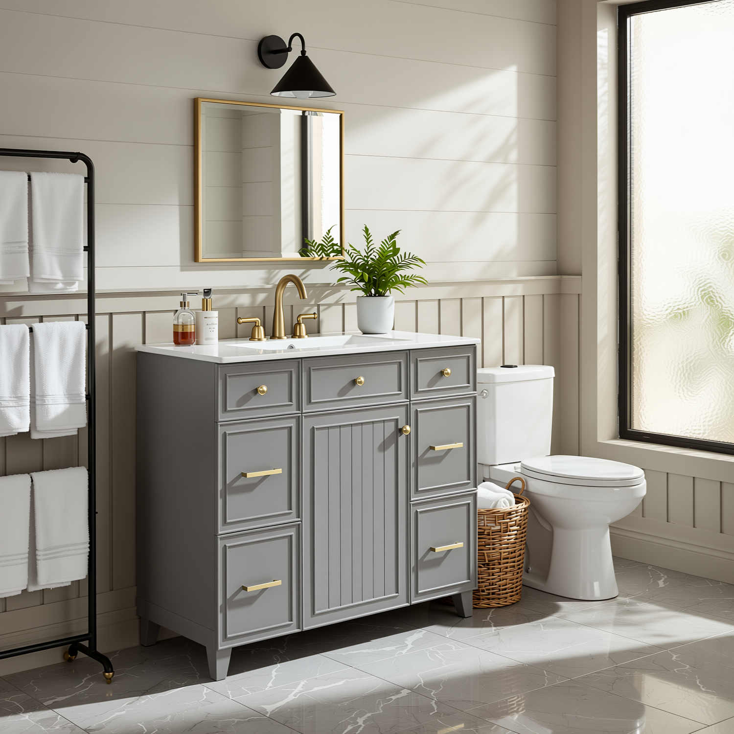 Pagosa 36" Bathroom Vanity with Sink, 3 Drawers and Pull-Out Storage