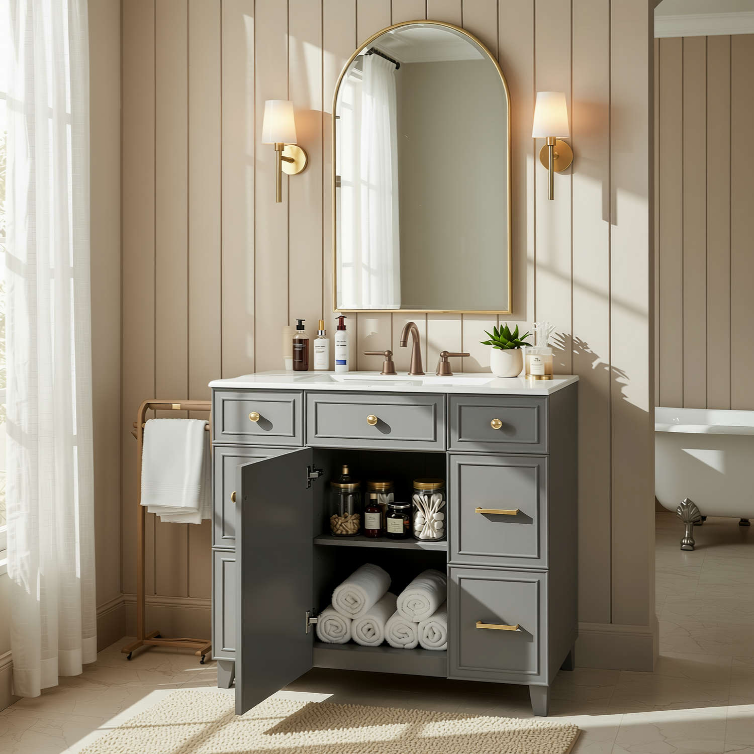 Pagosa 36" Bathroom Vanity with Sink, 3 Drawers and Pull-Out Storage