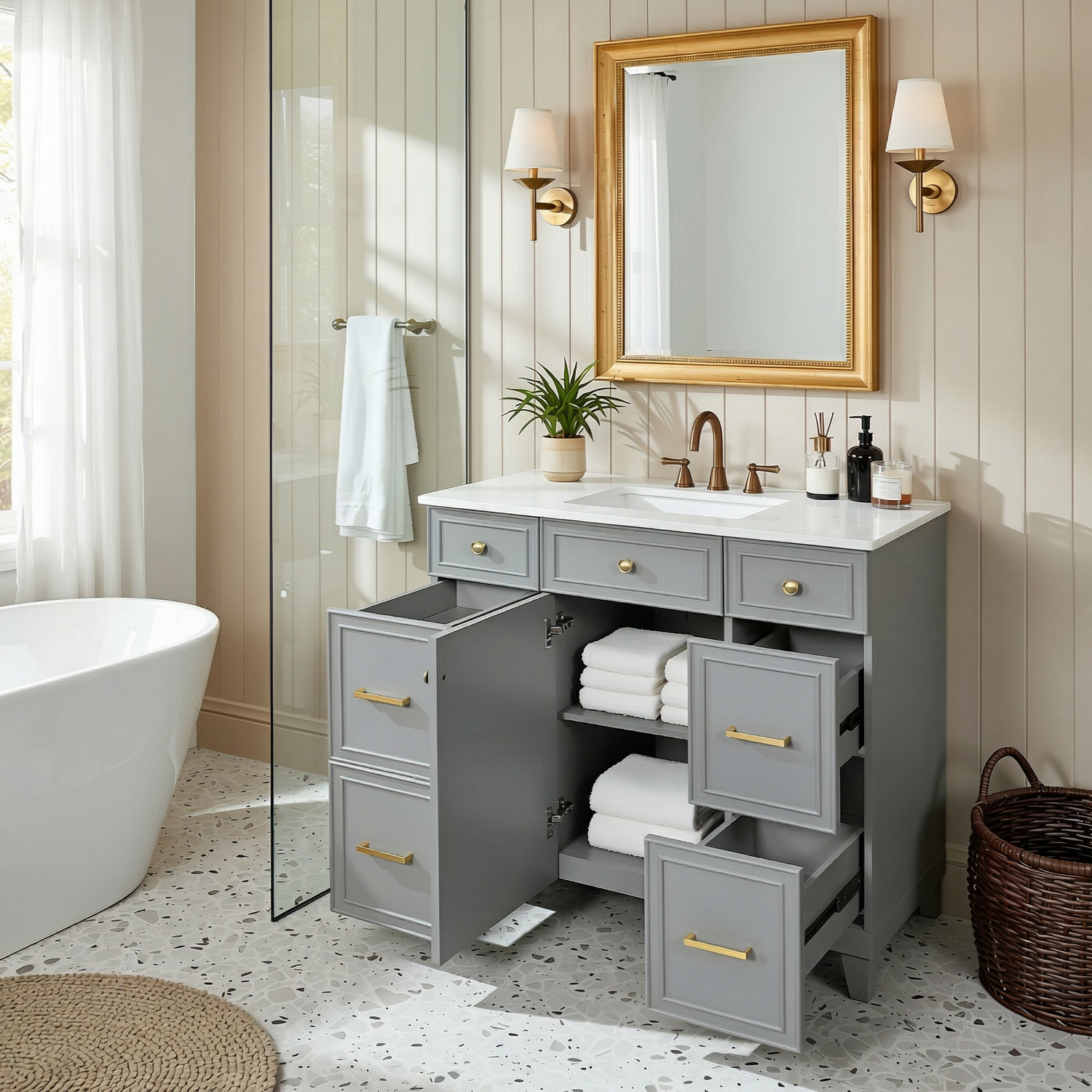 Pagosa 36" Bathroom Vanity with Sink, 3 Drawers and Pull-Out Storage