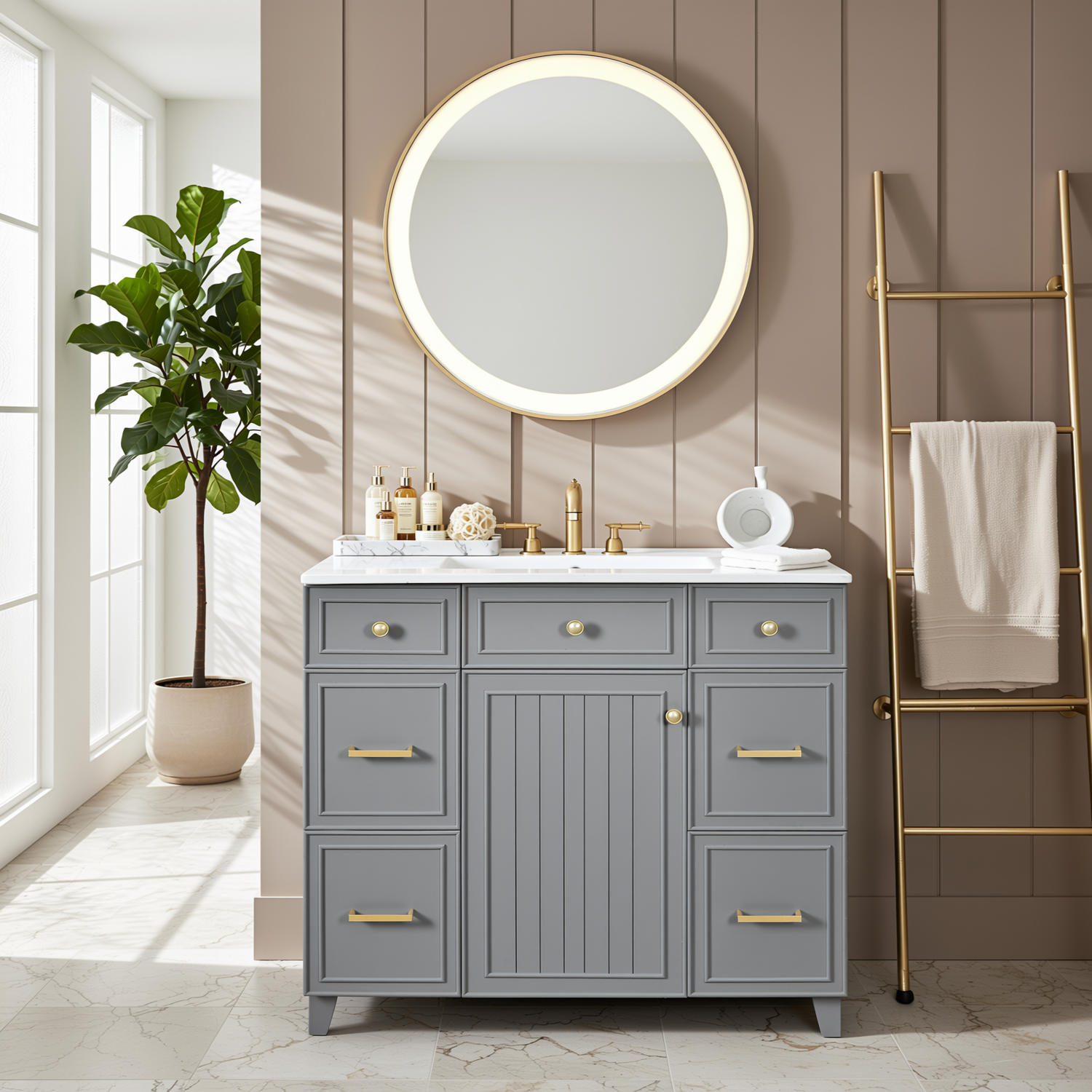 Pagosa 36" Bathroom Vanity with Sink, 3 Drawers and Pull-Out Storage