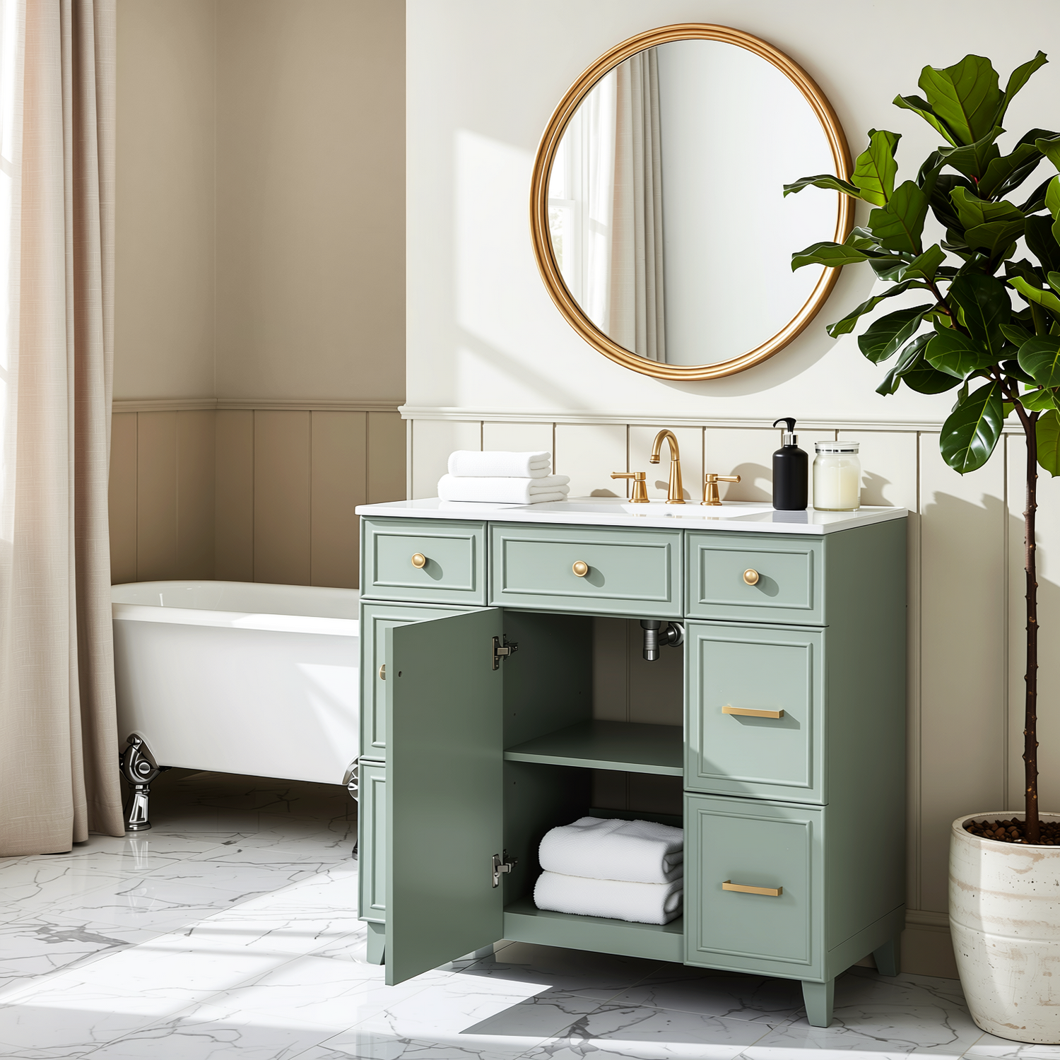 Pagosa 36" Bathroom Vanity with Sink, 3 Drawers and Pull-Out Storage