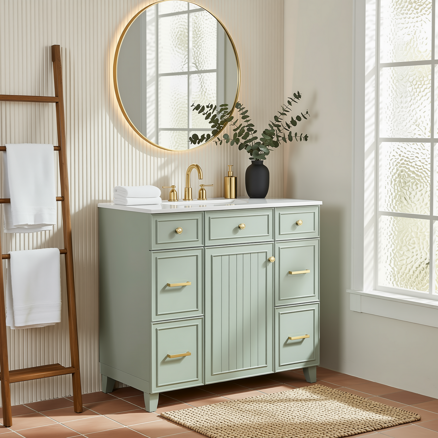 Pagosa 36" Bathroom Vanity with Sink, 3 Drawers and Pull-Out Storage