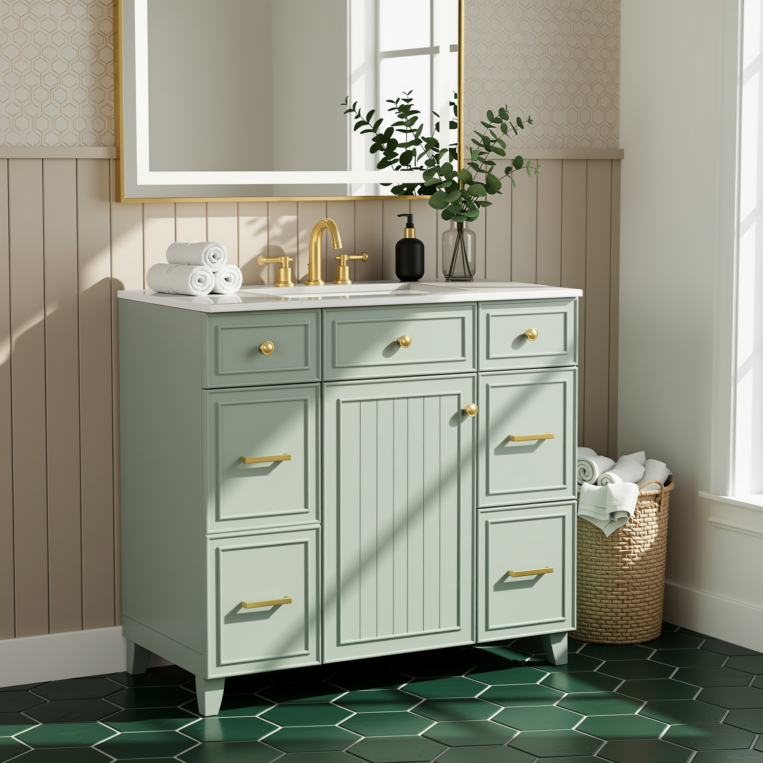 Pagosa 36" Bathroom Vanity with Sink, 3 Drawers and Pull-Out Storage