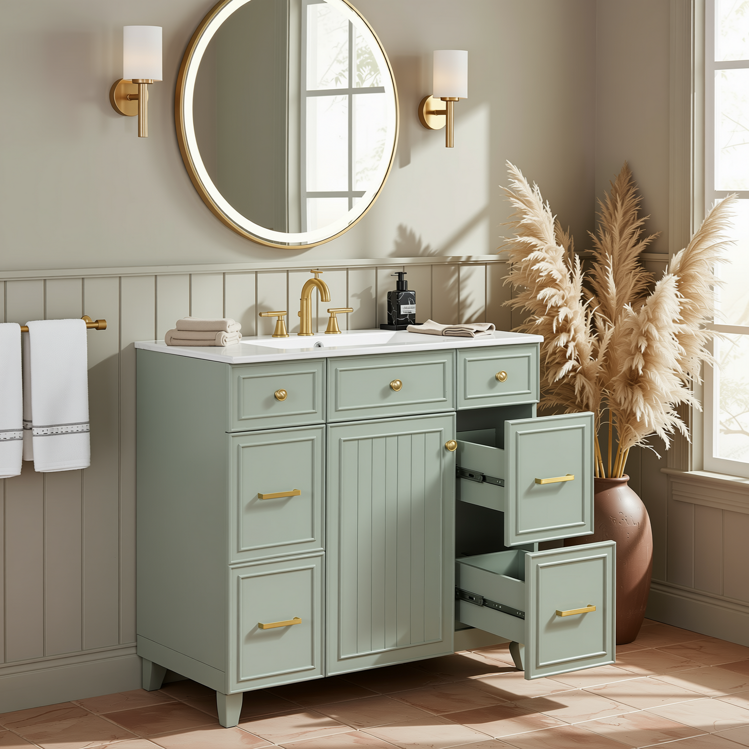 Pagosa 36" Bathroom Vanity with Sink, 3 Drawers and Pull-Out Storage